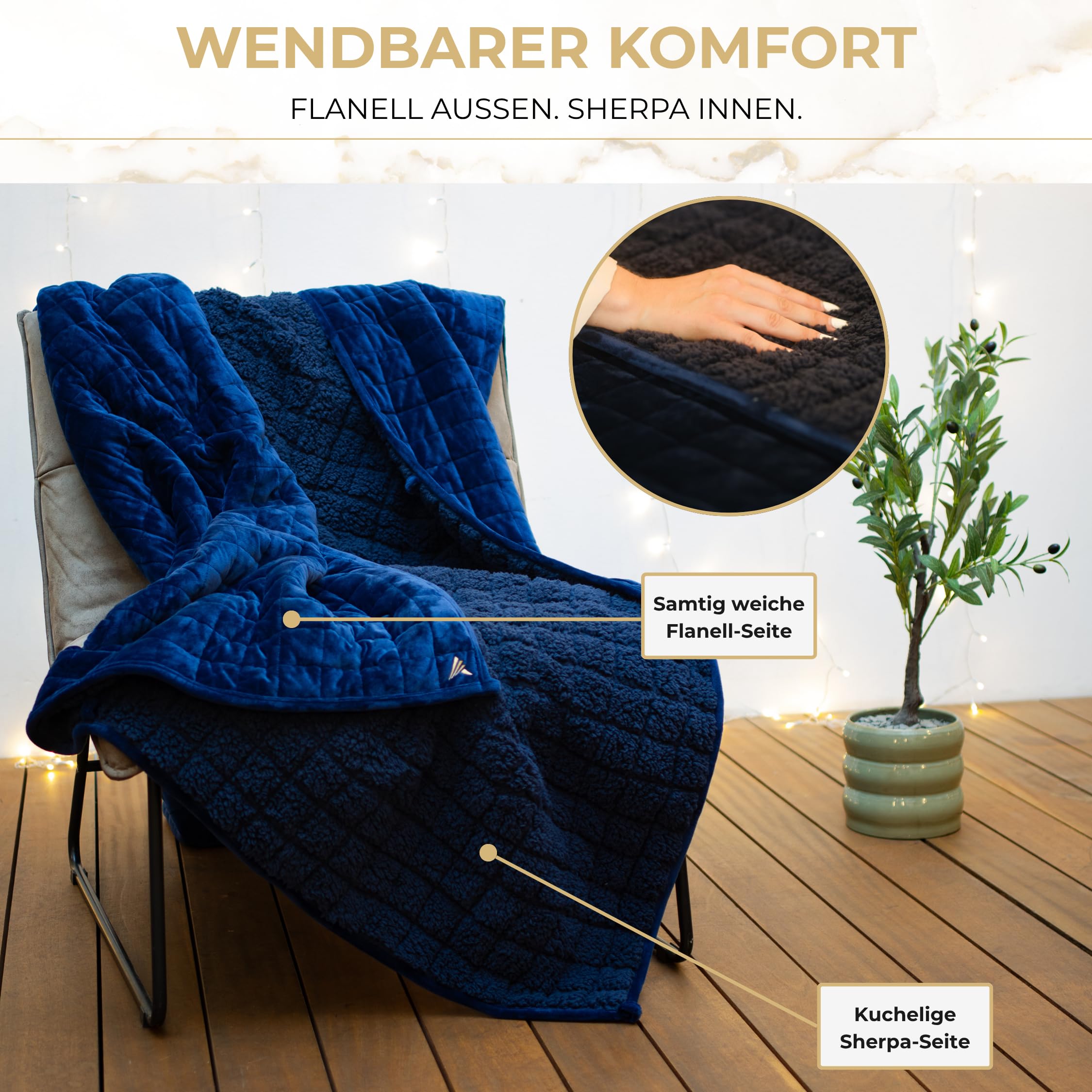 Akroma® Sherpa Fleece Gewichtsdecke 155x220cm 9kg Dunkelblau | Schwere Bettdecke für Erwachsene, Oeko-TEX Zertifiziert