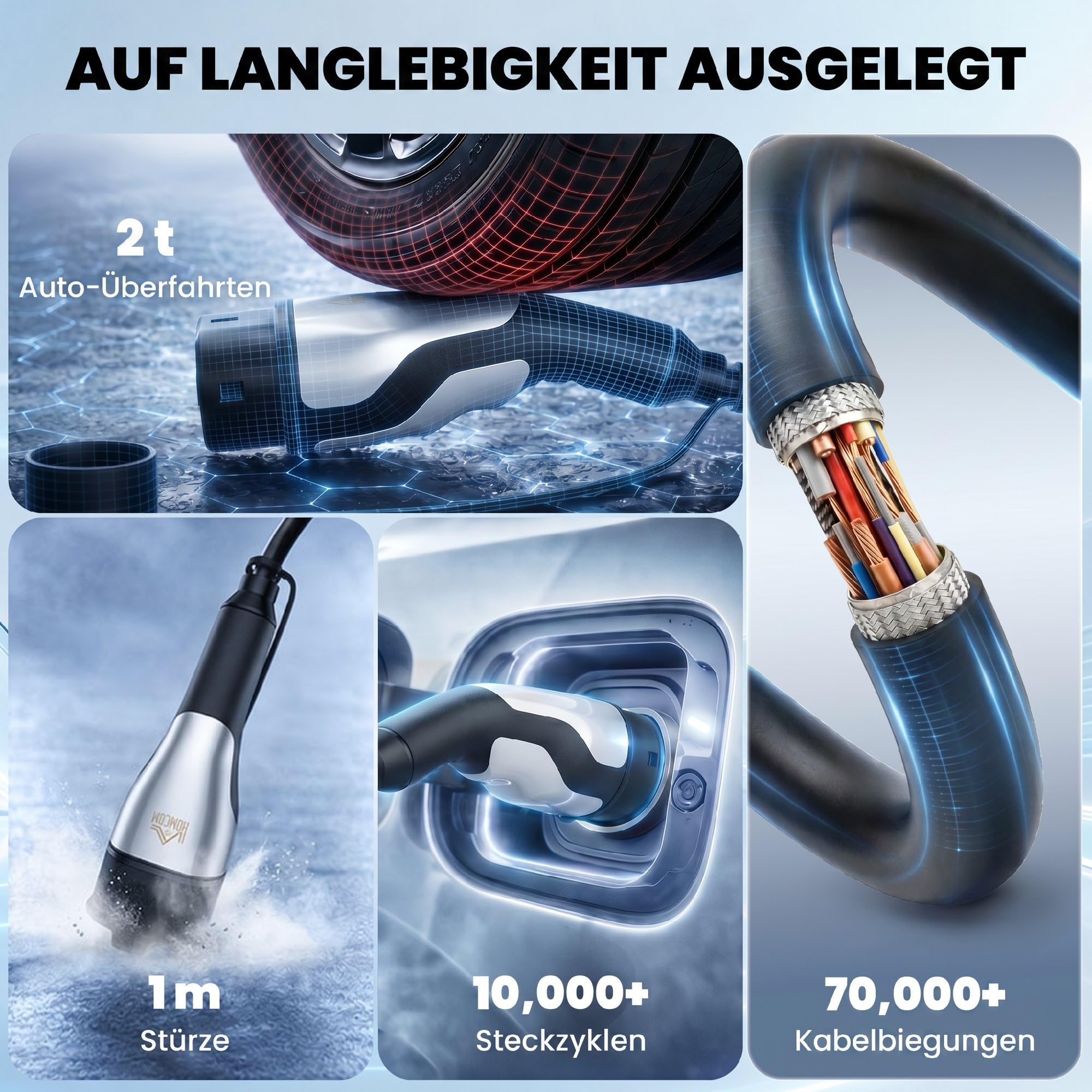 HOMCOM Typ 2 EV Ladekabel 11 kW 16 A Mode 3 5 m für Wallbox & Ladestation | 3-Phasen, Inkl. Reinigungstuch & Transporttasche, Schnellladekabel, EVs/PHEVs