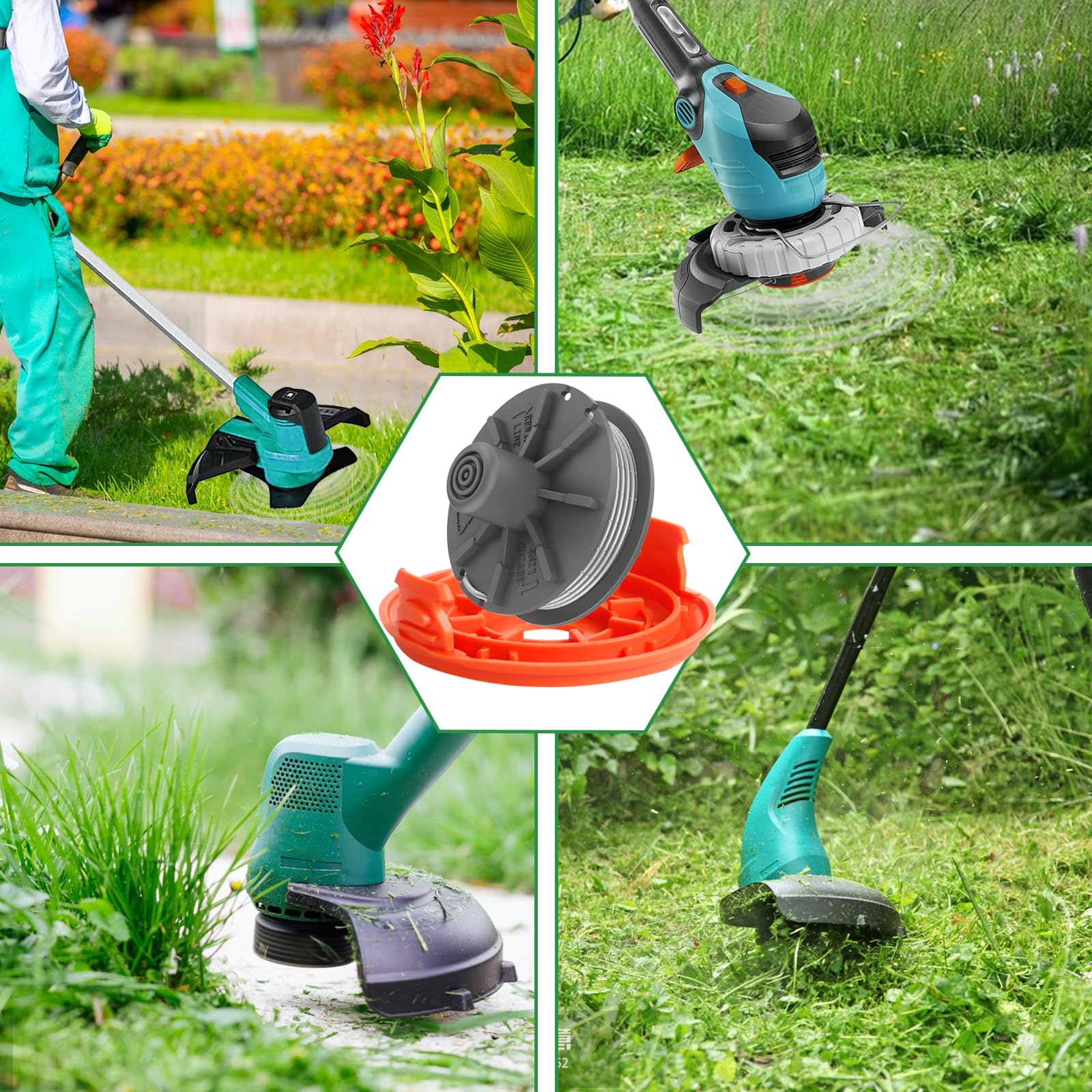 Linia szpuli do podkaszarki do Gardena 05307-20, 1,65 mm, 6,1 m, szpule, kompatybilna z Art 8846-8848 Art 9805-9809, zapasowa szpula z nasadką (4 szpule + 1 nasadka)