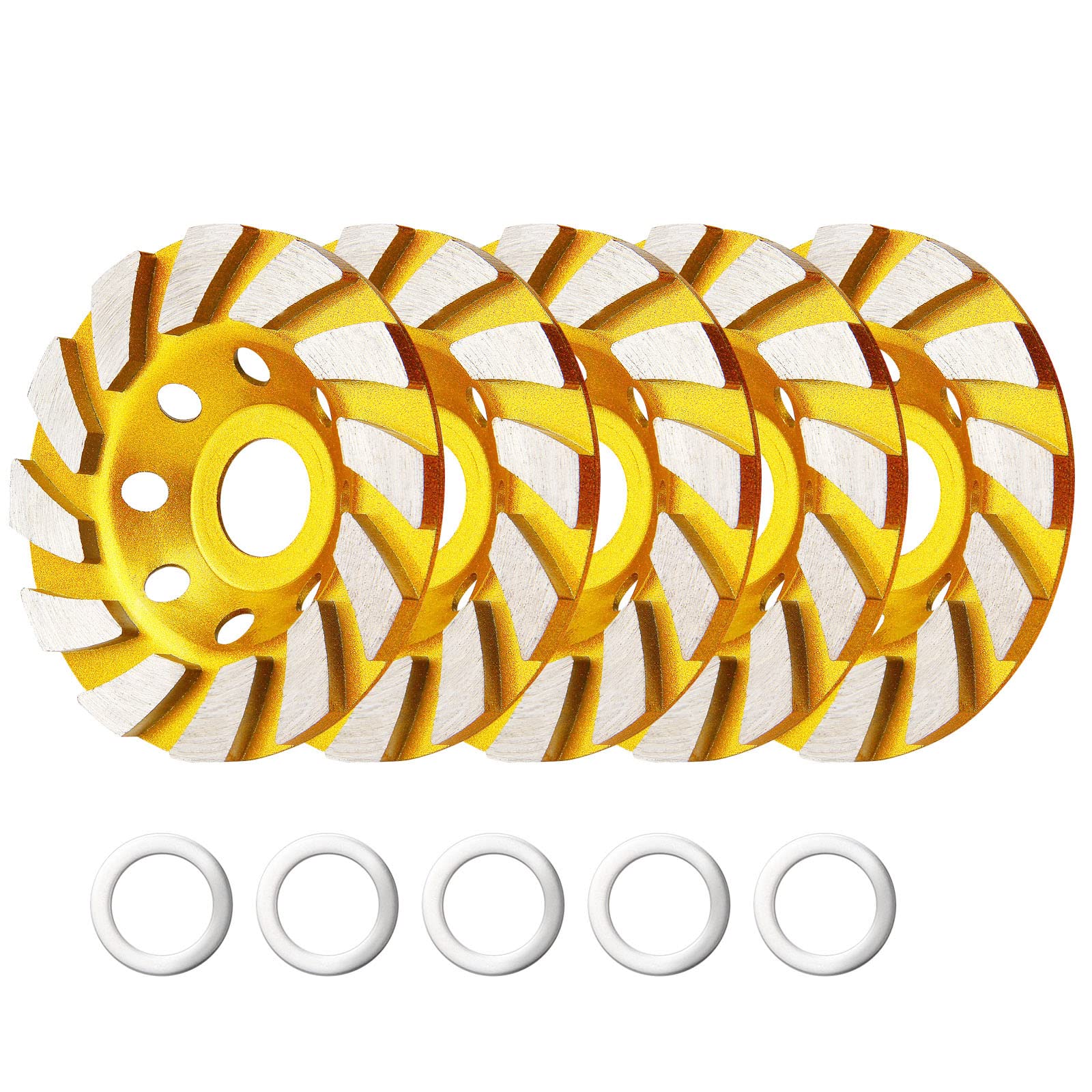5 Pieces Diamond Cup Grinder 4 Inch Concrete Turbo Diamond Grinding Cup Wheel 12 Segs Heavy Duty Angle Grinder Wheels for Angle Grinder