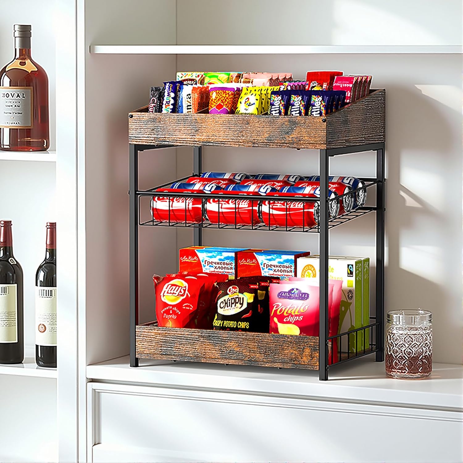 Candy Display Rack, 3 Tier Snack Rack Display for Countertop, Snack Organizer for Pantry, 6 Adjustable Compartment, Retail Display Shelf for Kitchen, Counter, Office, Brown - Image 6