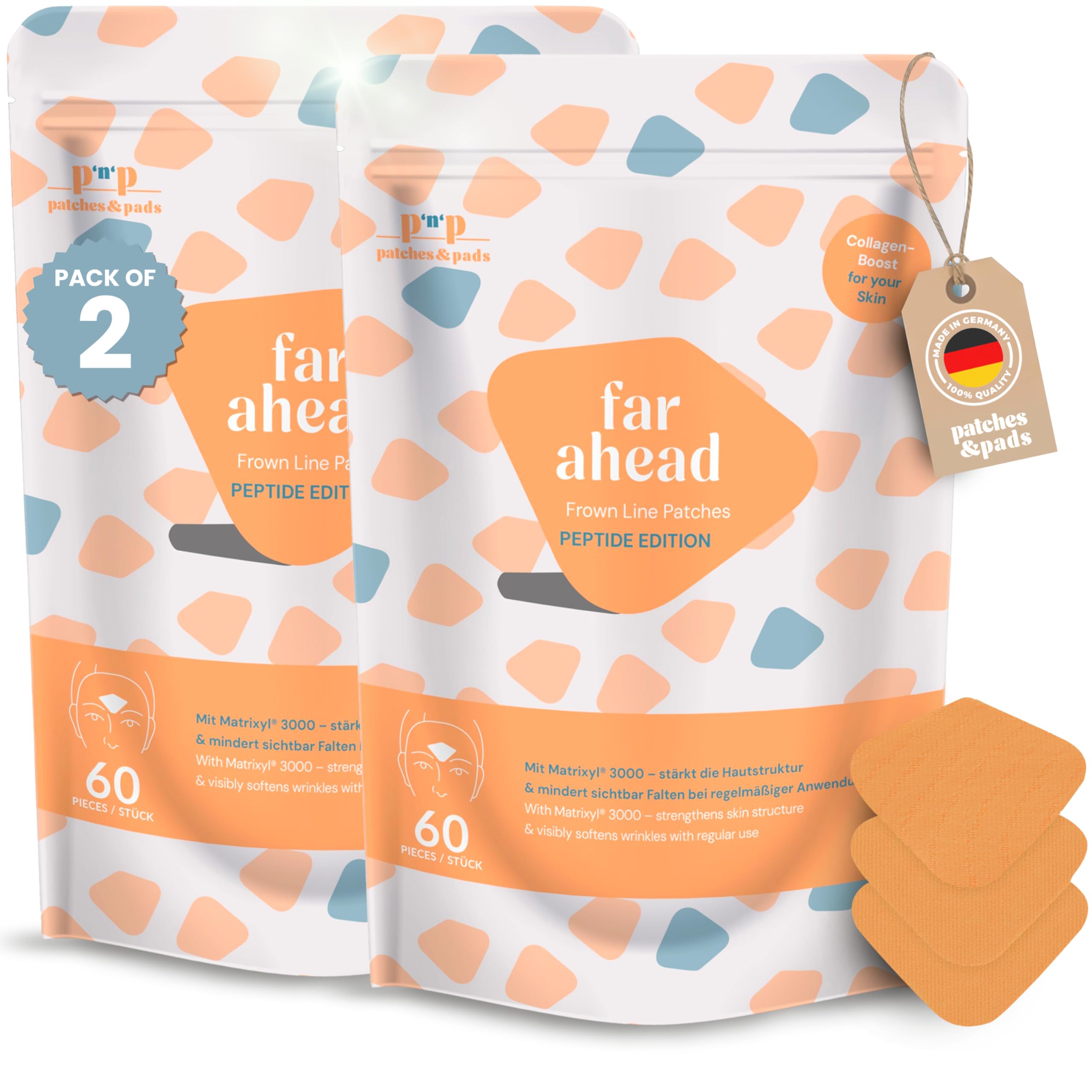 patches&pads Anti-Aging Peptid-Patches für Zornesfalten & Stirnfalten – Matrixyl 3000 – Faltenmindernde Pflege für glattere Haut,Kollagen-Boosting, ideal über Nacht (2er-Pack)