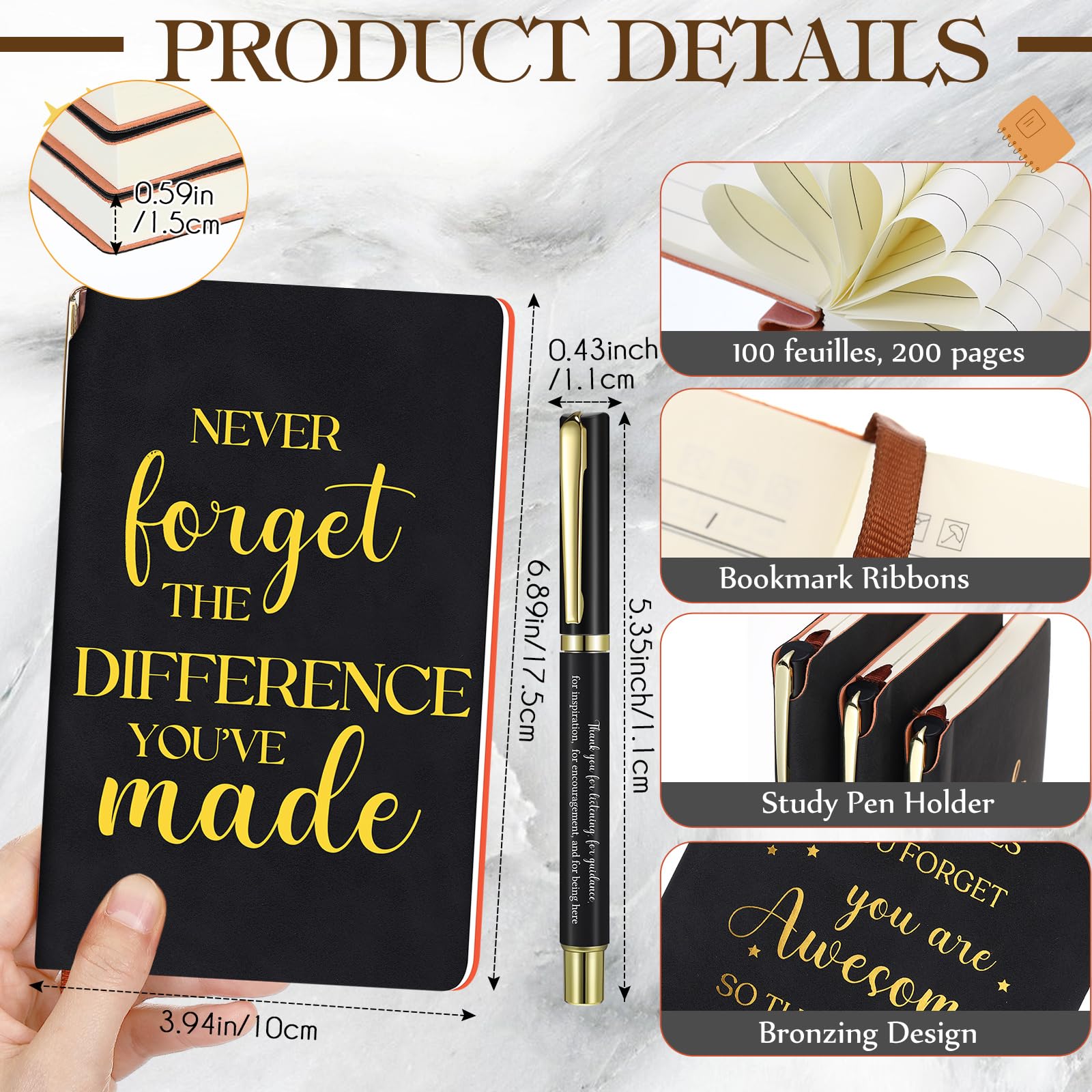 Sinmoe Bulk Christmas Thank You Pen and Notebook Gift Sets Employee Appreciation Gifts Bulk Inspirational Keychains and Bags for Office Coworker Staff Teacher Team Women Men, Black(10 Sets) - Image 4