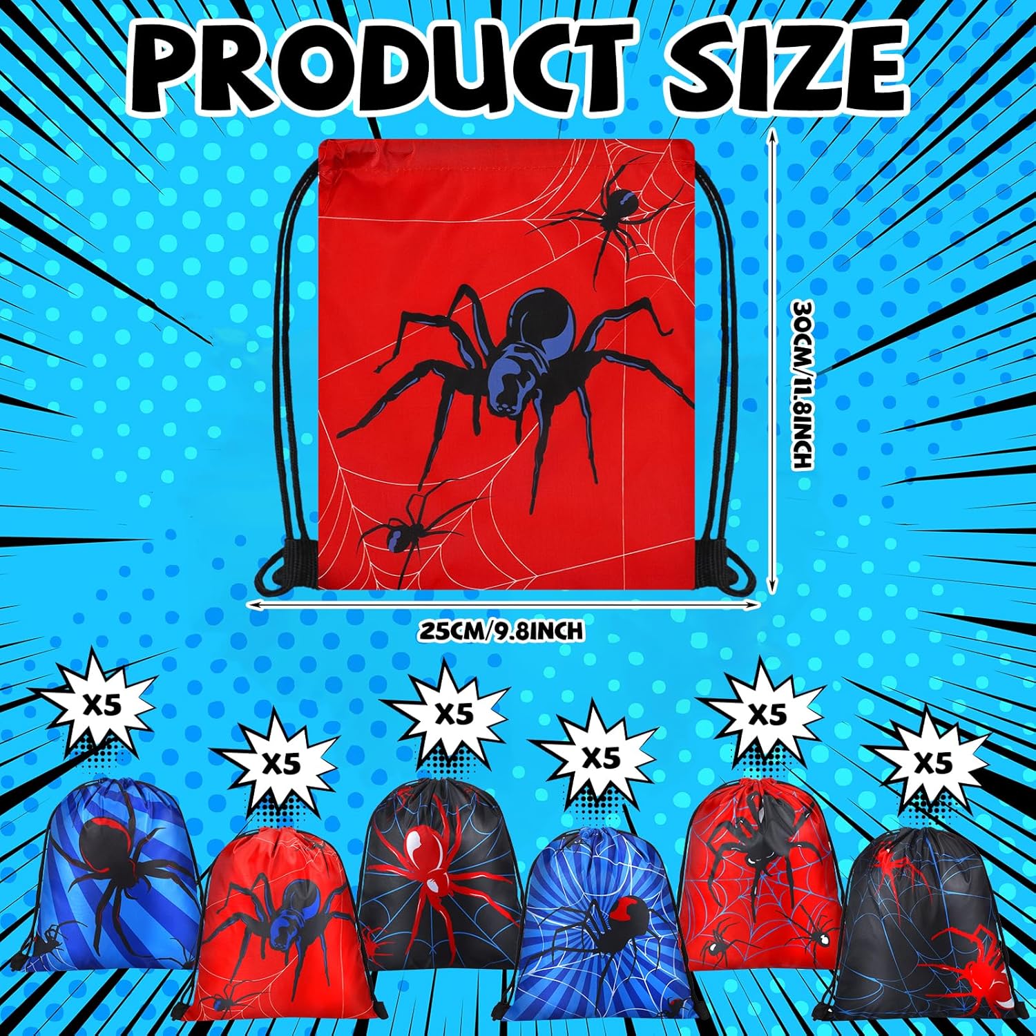 Lothee 30 Pcs Spider Drawstring Goodie Gift Bags Spider Party Favors Hero Birthday Party Decoration Supplies Spiderweb Candy Treat Bags