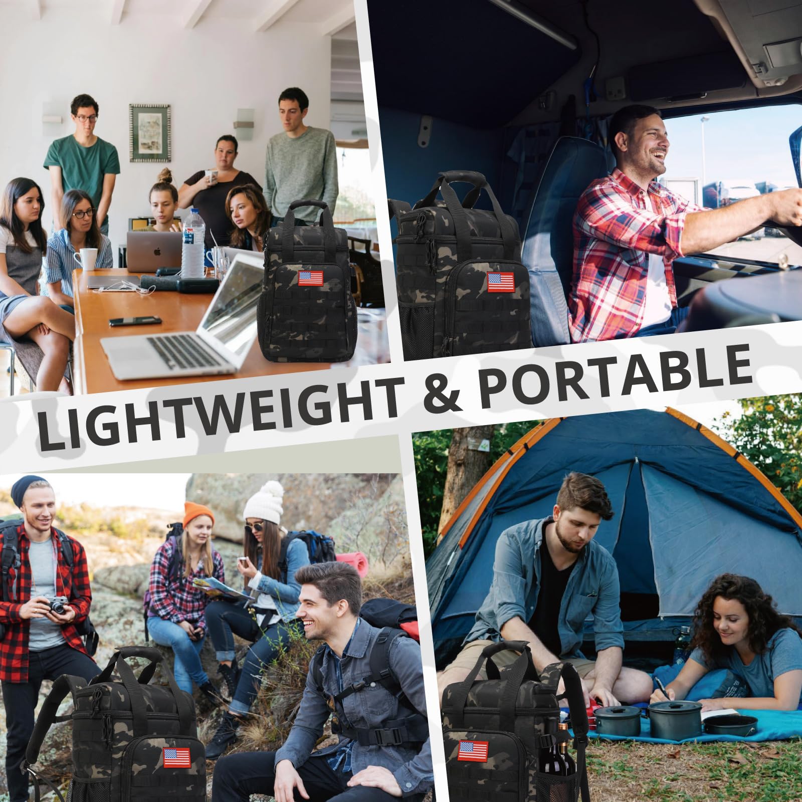 Tactical Backpack Cooler,Lunch Backpacks for Men Work with Handle?Soft Cooler Backpack Insulated Waterproof Leak Proof?Heavy Ice Chest Backpacks for Hiking Camping(Black Camo)