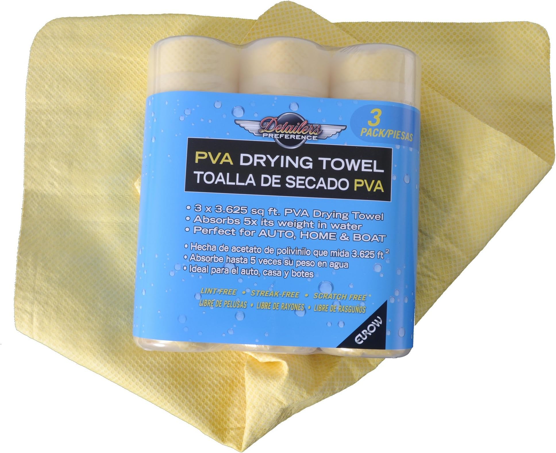 Detailer's Preference Eurow PVA Synthetic Drying Chamois 3.6 SqFt (3-Pack)