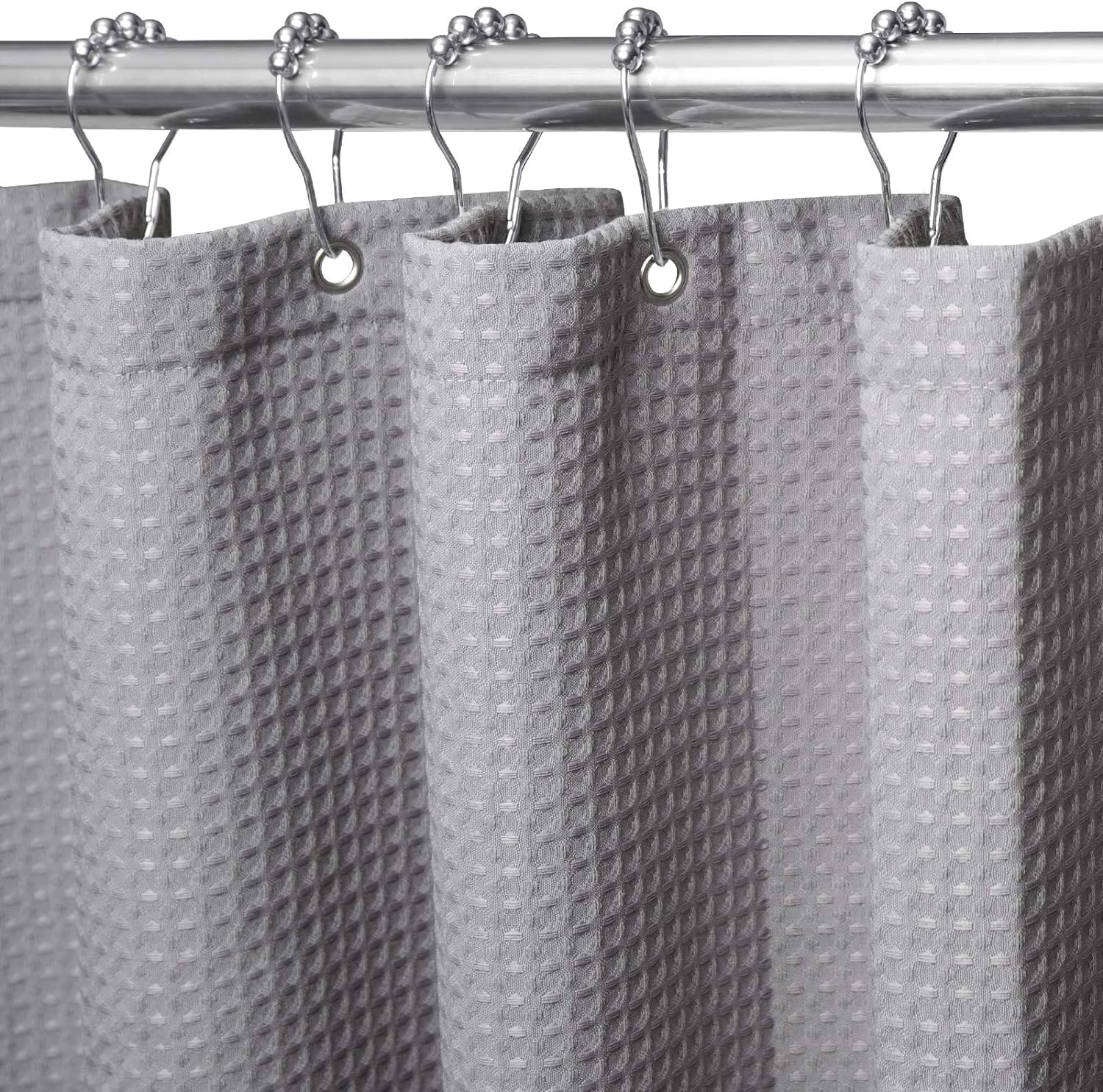 XBLDS Shower Curtain for Bathroom with Hooks Waffle Fabric Shower Curtain Heavy Duty Bath Curtain for Wet Room Bathtub Shower Stall, Weighted Hem, Water Resistant (Grey)