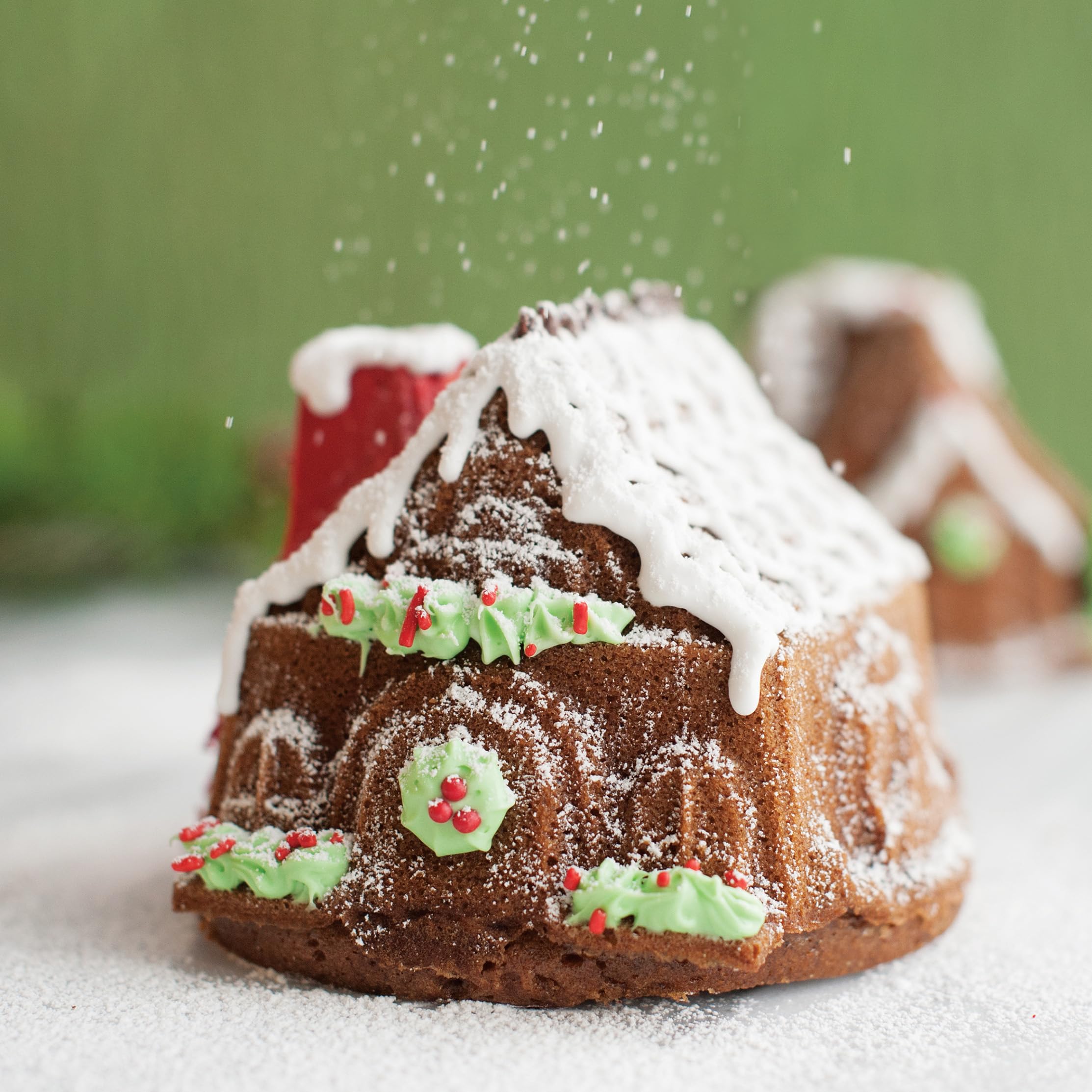 Nordic Ware Lebkuchenhaus Doppel-Backform, Aluminiumguss-Lebkuchenhausform mit 2 einzigartigen Designs, Antihaft-Kuchenform, Hergestellt in den USA, Farbe: Silber