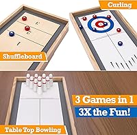 Vista 6 de Sterling Games Tabletop Bowling Combo Set, Wooden Arcade Board with Marbles and Pins, Indoor Table Top Game for Kids and Family