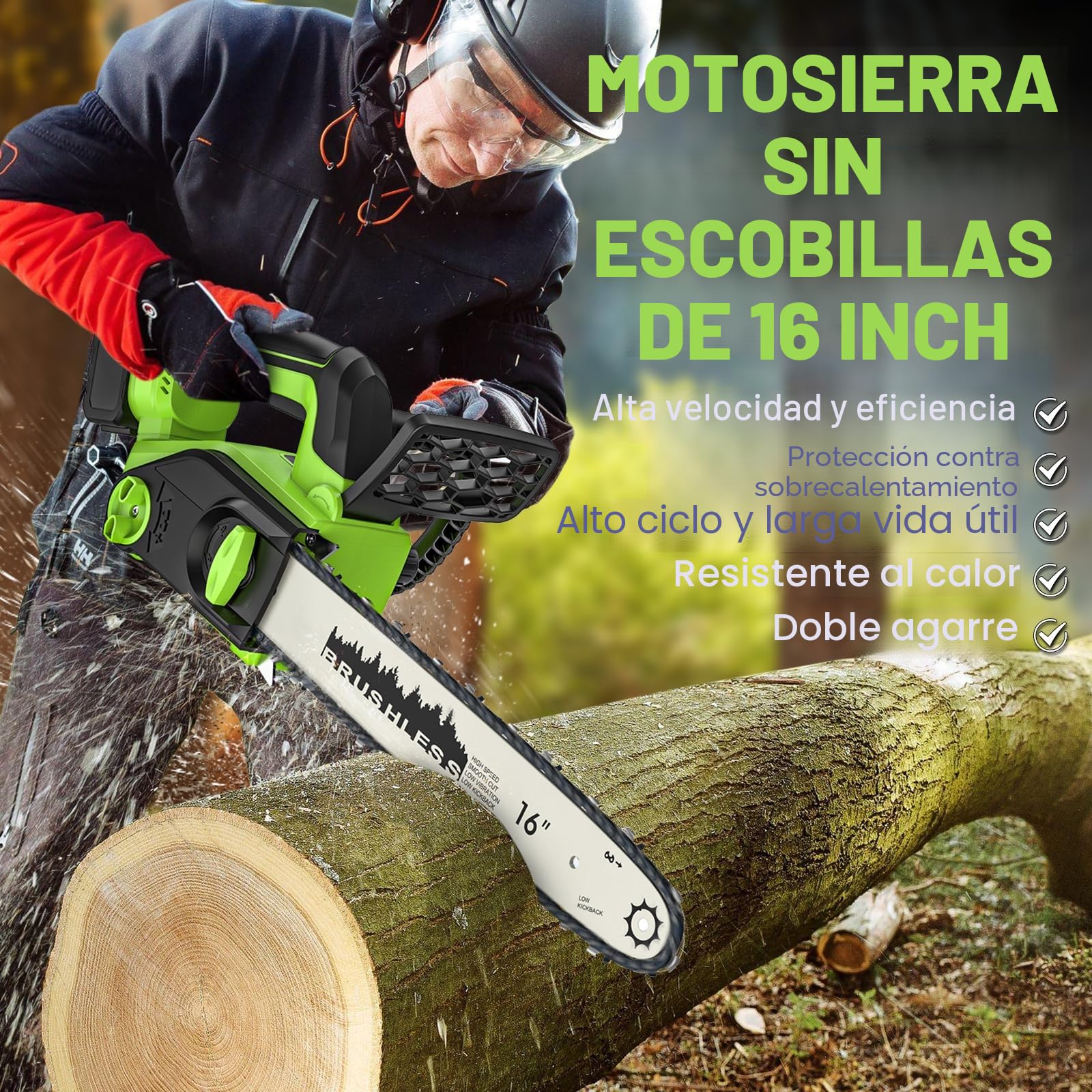 IERAKOR Motosierra a Batería 40cm, Sierra Eléctrica Brushless 2200W | Pantalla LCD Inteligente, 2 Baterías 4.0Ah, Lubricación Automática, Tensado Sin Herramientas, Ideal Para Tala De Madera