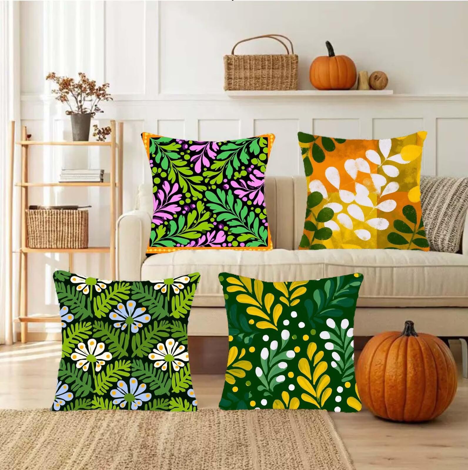 Set di 4 Foglie Verde Cuscini Per Divano, Cuscini Divano 60x60, Esterno Impermeabili Velluto cuscino, Decorativi in esterni Moderni Arredo Copricuscini Soggiorno da Letto letti sedie giardini s-550