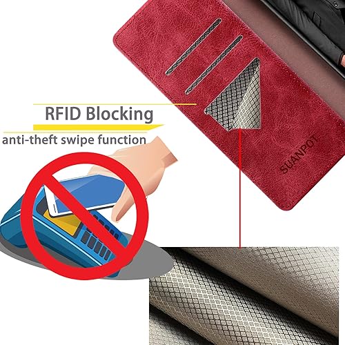 Miniatura 10 de SUANPOT Funda con bloqueo RFID para Motorola Moto G Stylus 5G (no 2022) con funda tipo cartera con tarjetero y tarjetero de piel sintética a prueba