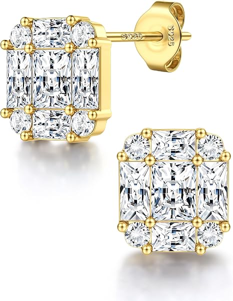 Lot De 5 Paires De Boucles D'oreilles En Argent 925 - Zircone Cubique Ronde/ carrée (3,4,5,6,8 Mm) - Plaqué Or Blanc 14K - Hypoallergénique - Pour Hommes Et Femmes Boucles D'oreilles Homme