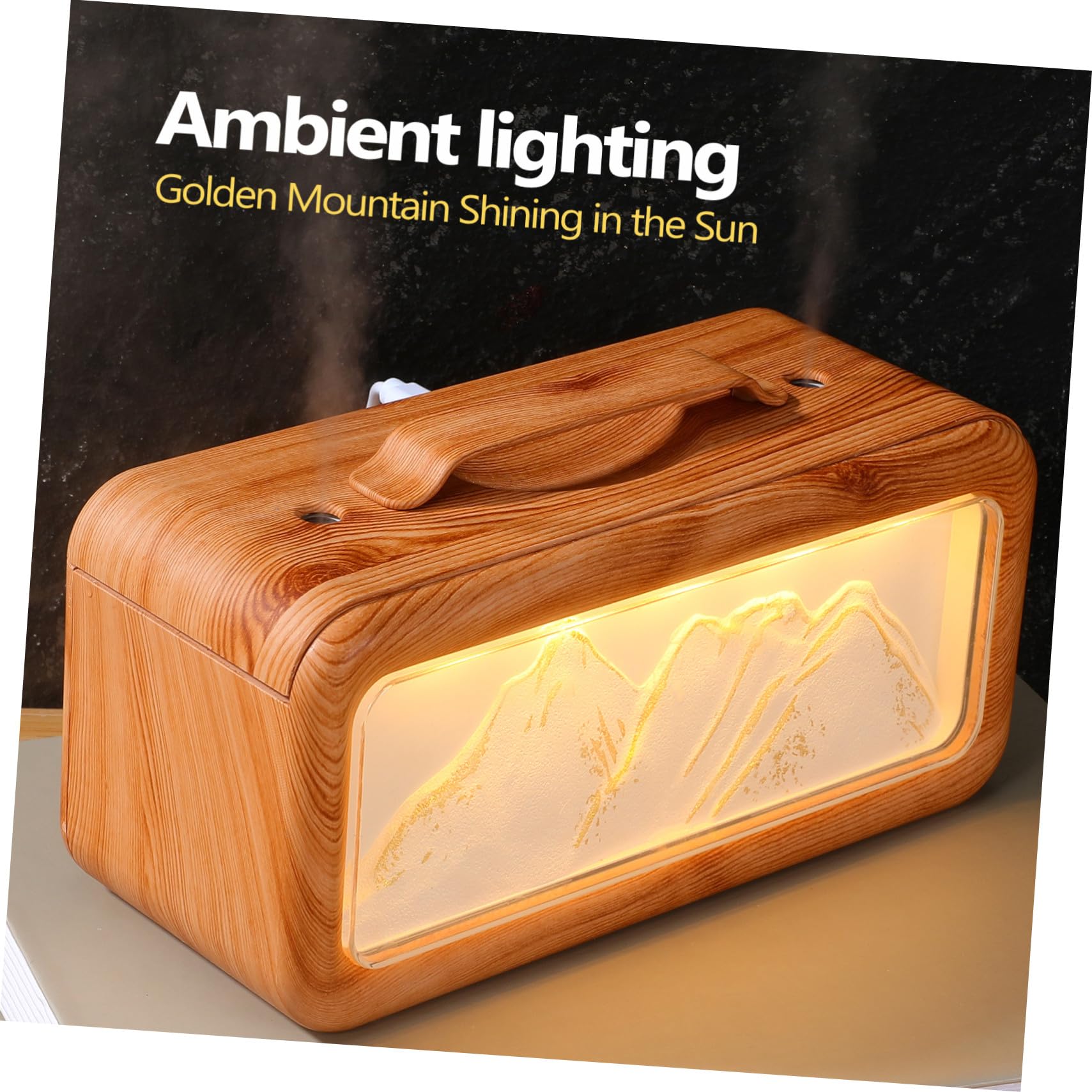 SHINEOFI Umidificatore Portatile per Piccole Stanze Doppia Nebulizzazione Silenziosa e Design Effetto Legno Scena di Montagna per Ufficio Cameretta o Uso Personale da Tavolo