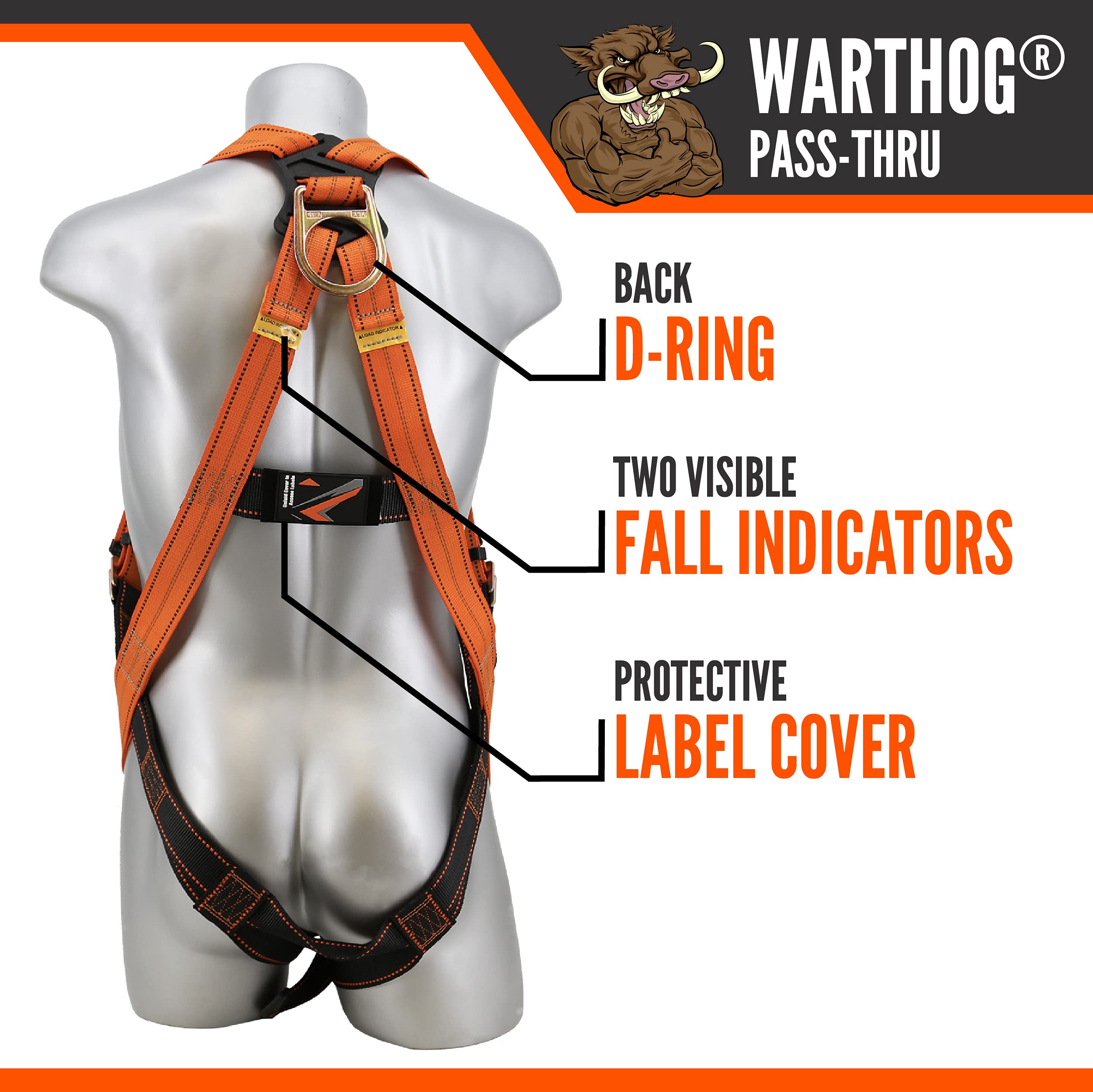 Malta Dynamics Warthog Safety Harness Fall Protection, PassThru Leg