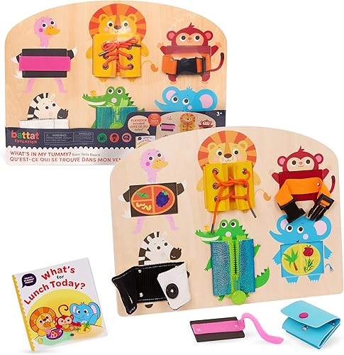 Battat Education Tablero ocupado para niños pequeños - Juguete con hebilla - Tablero Montessori Busy Board - Tablero de viaje ocupado - 3 años + -