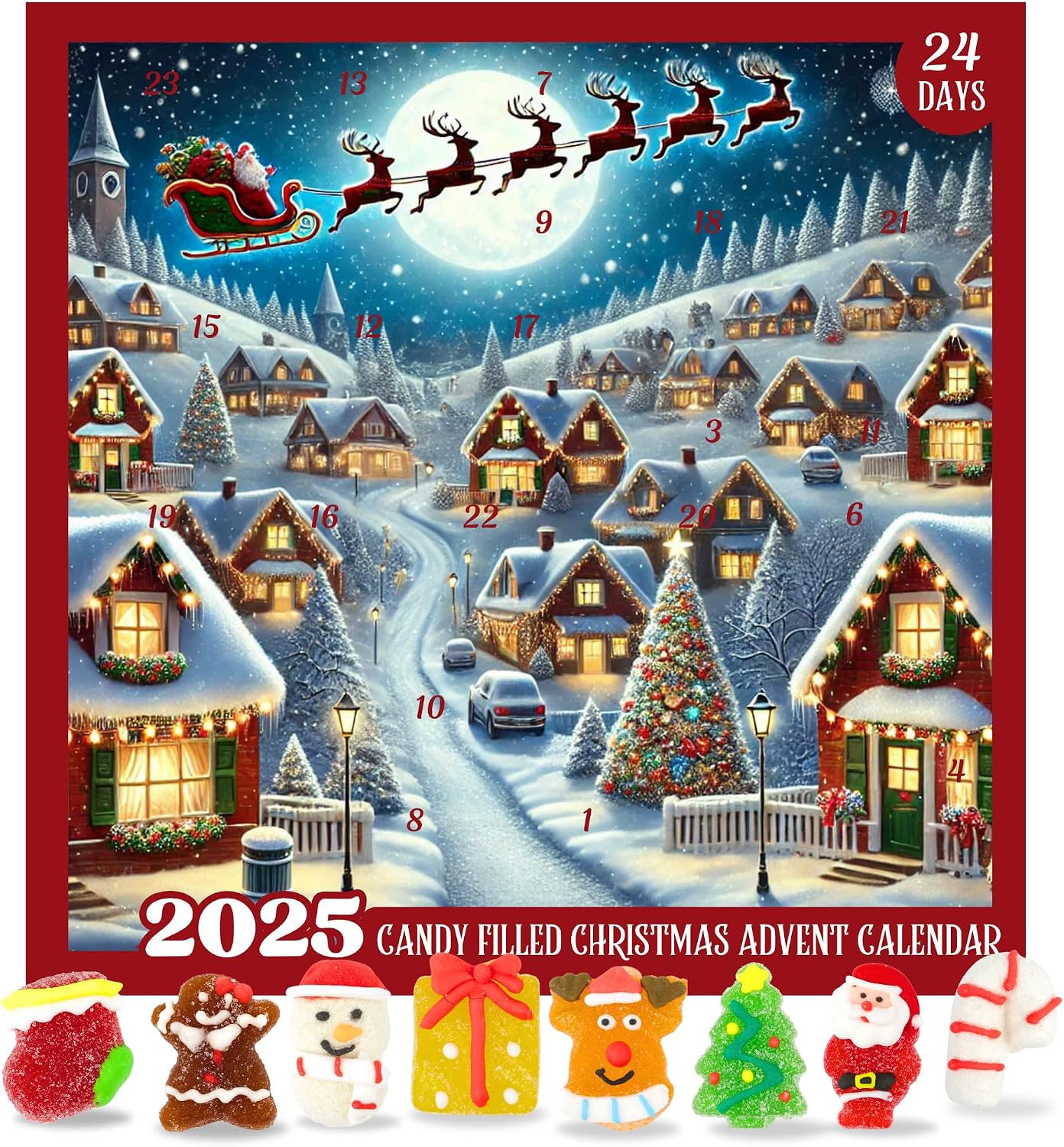 Sweetzo Gummy Christmas Advent 24 Day Countdown Calendar, 10.16 Ounces | Holiday Candy, Festive Shaped Treats, Interactive Gift, Seasonal Gummies, Box