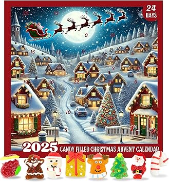 Sweetzo Gummy Candy Filled Advent Calendar, Countdown to Christmas with Holiday Gummies Inside - 10.16 Ounces