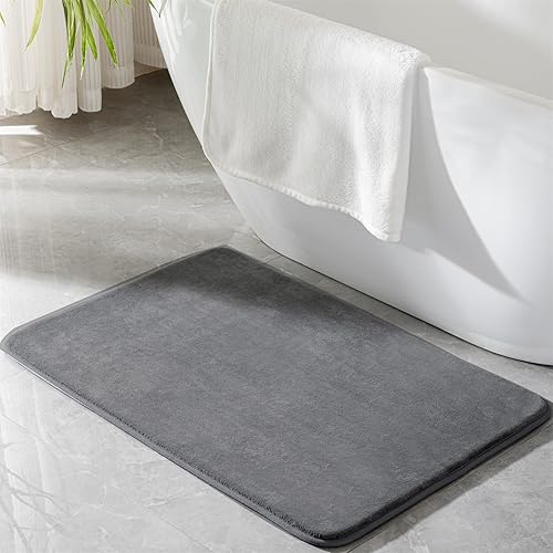 Miniatura 9 de Alfombra de baño grande negra de 36 x 24 pulgadas, tapete de baño grande de espuma viscoelástica, antideslizante, lavable, alfombra de ducha suave y