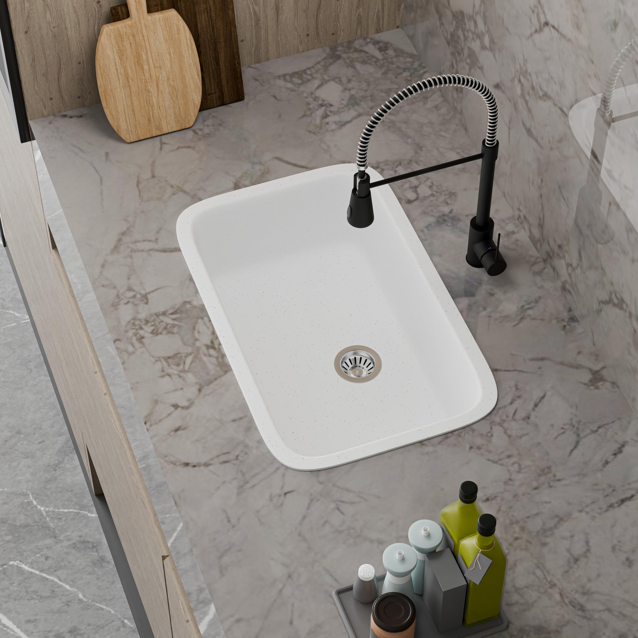 HISRE Quartz Single Bowl Kitchen Sink with Round Corners | 31x19x10 Inches | Noise Reducing Durable Easy to Clean Scratch Resistant Kitchen Sink for Modern Homes | White, photo 3 of 5