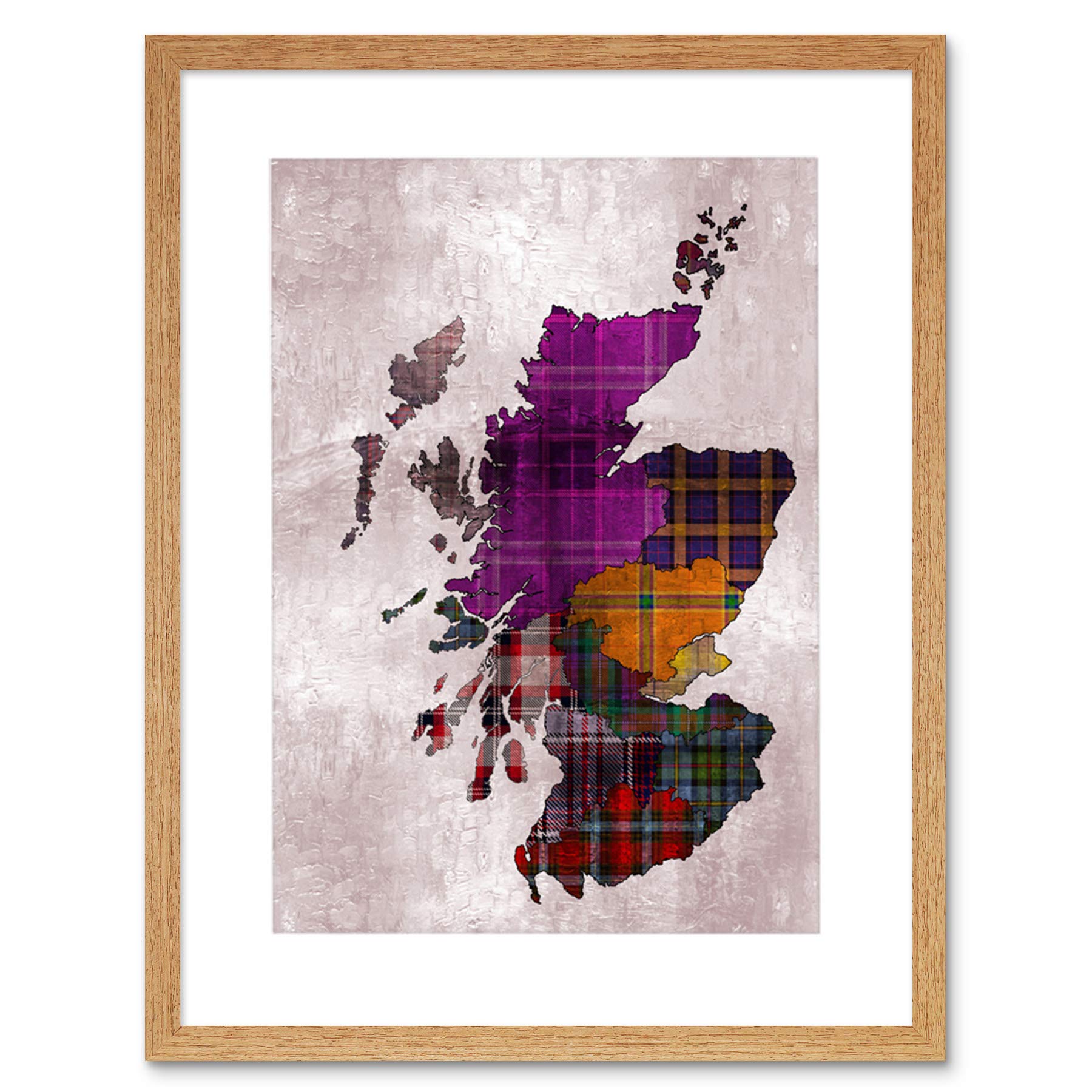 Wee Blue Coo Painting MAP Outline Scotland Tartan Inset Regions Framed Print F97X6524