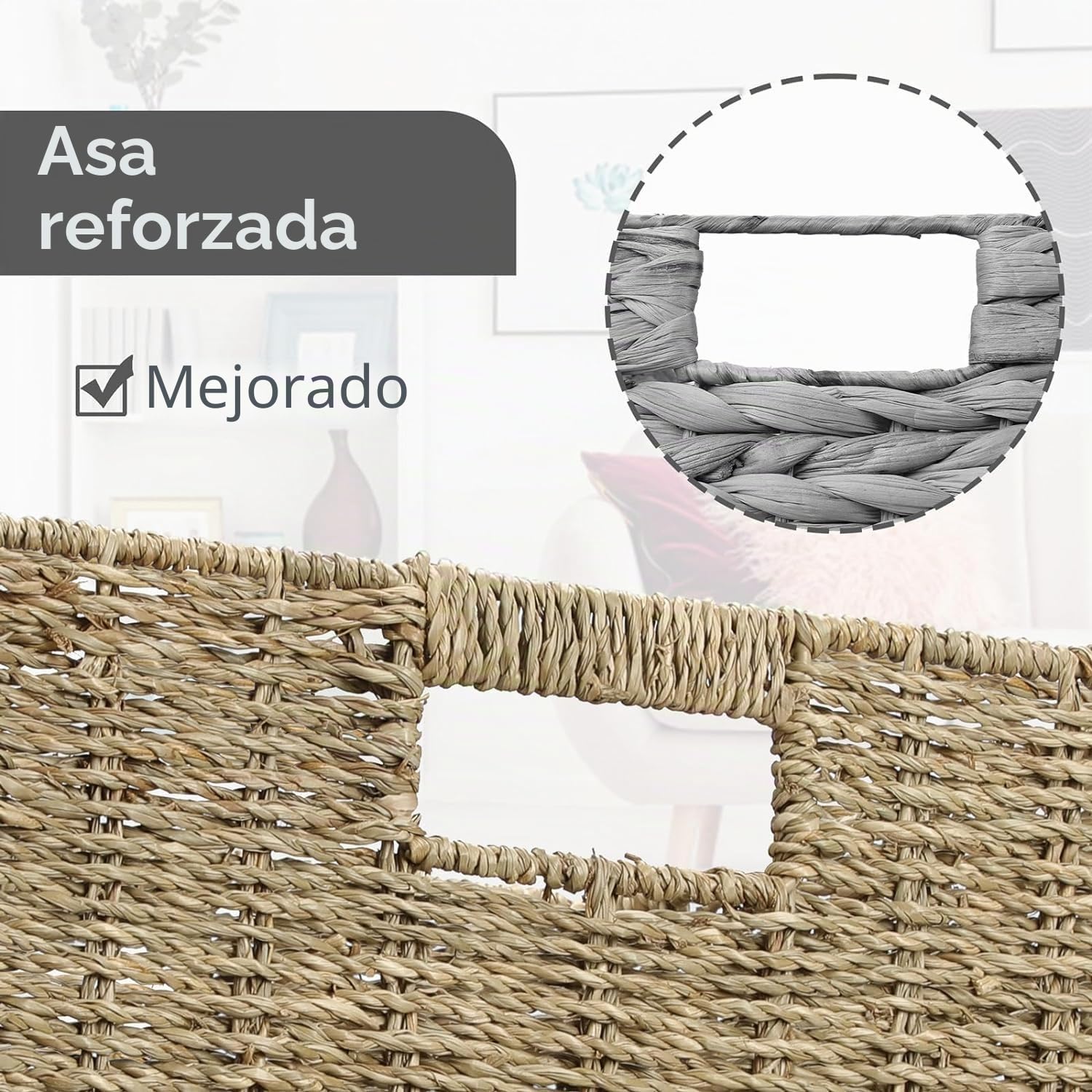 2 Cestas de Almacenaje, Cesta Mimbre Tejidas a Mano Cubo 28CM, Cesta Grande Plegable de Papel de Jacinto de Agua con Asas, Cesto Decorativo para Baño Estanterías Kallax Cocina