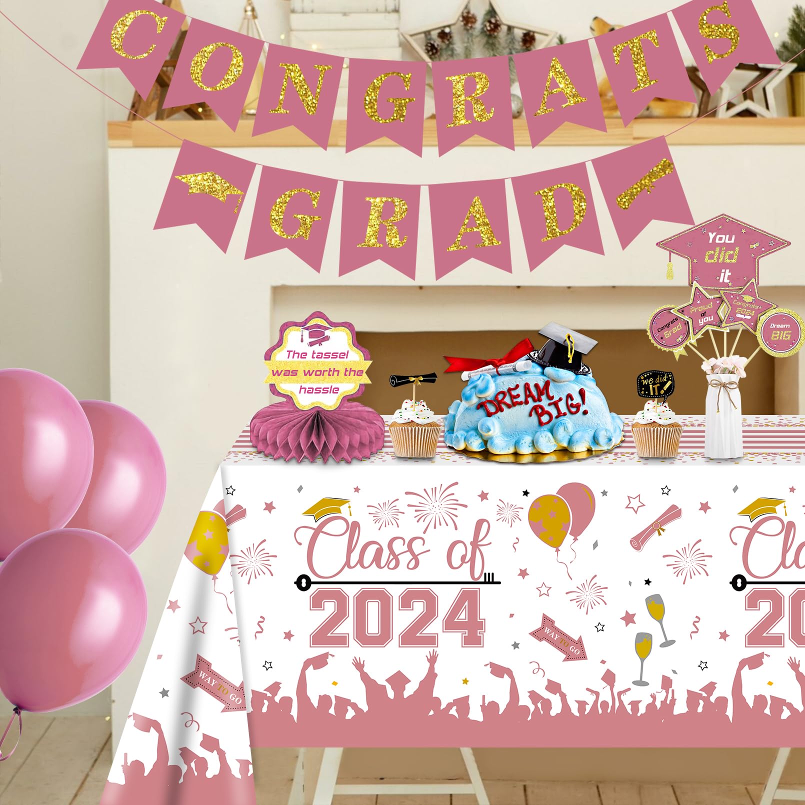 DUAIAI Graduation Party Decorations 2024, 3 Pack Large Size Class of 2024 Sign Graduation Tablecloth, 54