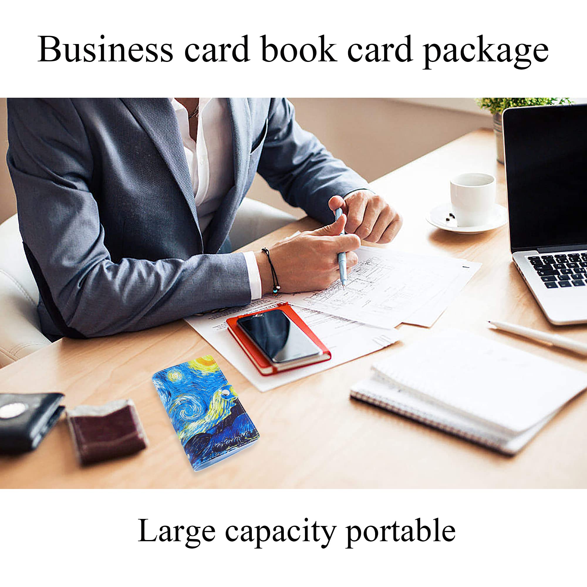 lizimandu Tarjetero para tarjetas de visita, funda para tarjetas de visita de piel sintética, organizador para tarjetas de identificación, para hombres y mujeres, capacidad para hasta 96 tarjetas, 1