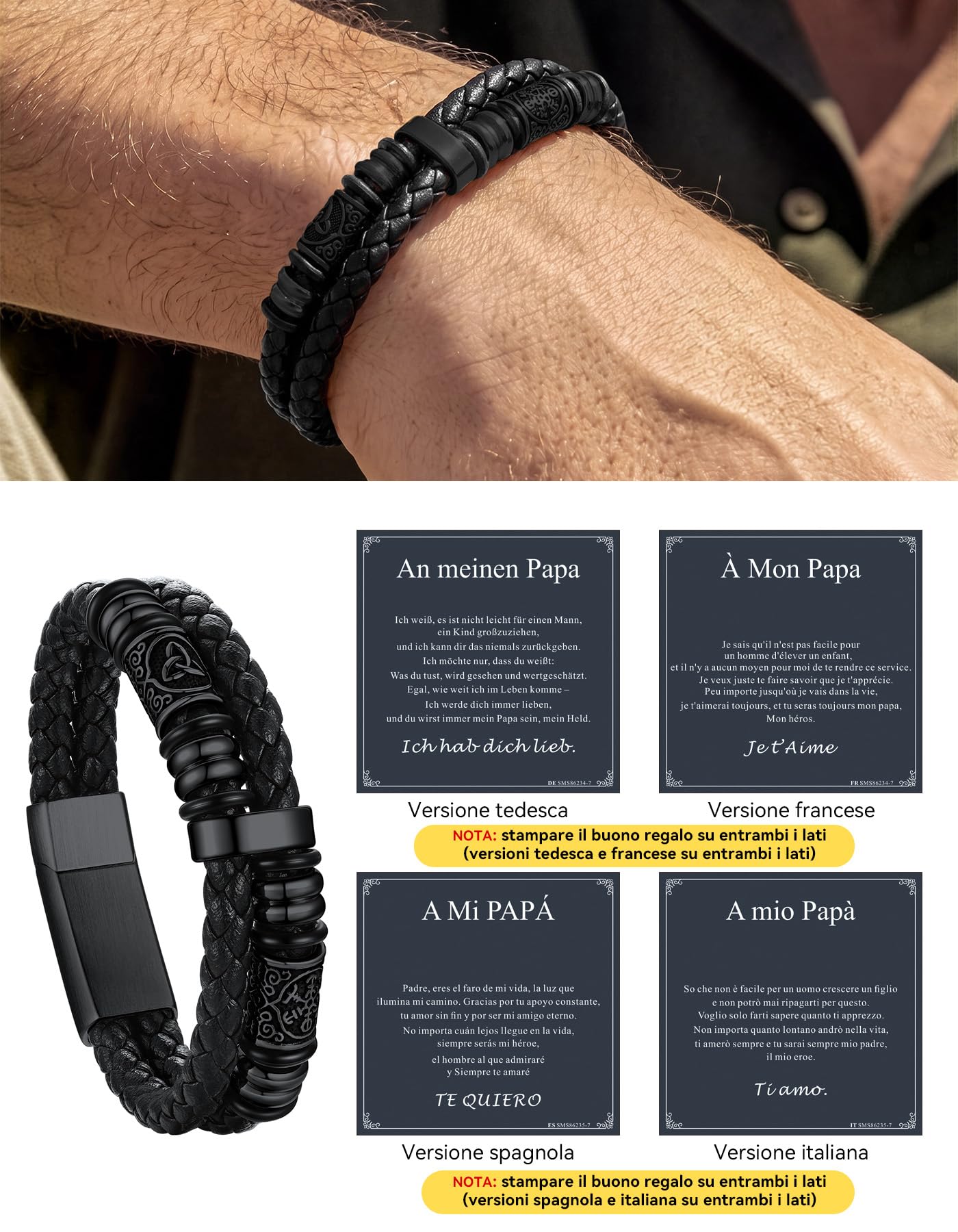 ChainsHouse Bracciale Uomo in Pelle con Biglietto Ideale Regalo per Lui