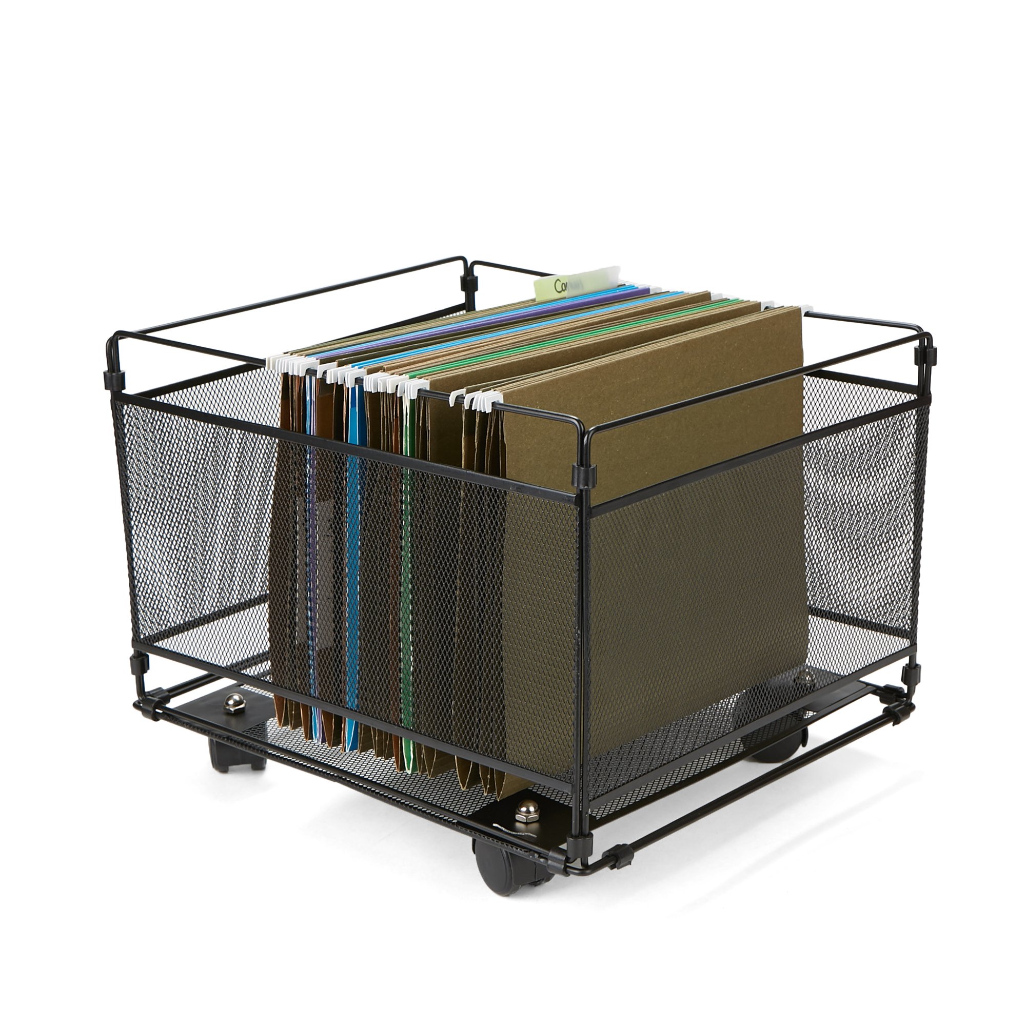 Mind Reader Fileroll-Blk Portable Rolling Metal Mesh Box File, Document, Folder Sorter Organizer, Black, 15. 2" L X 13" W X 11. 4" H