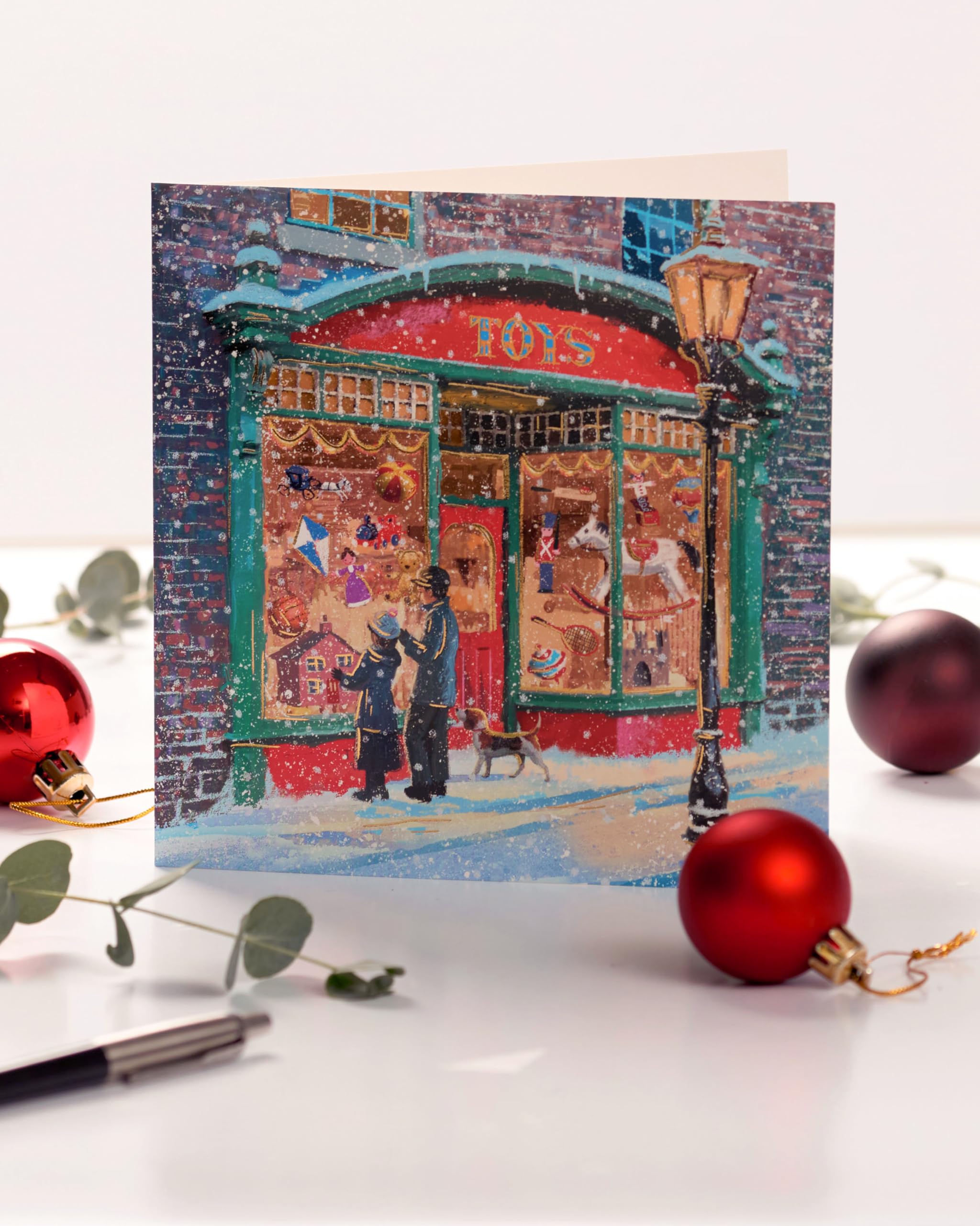 UK Greetings Multipack of 8 Christmas Cards for Him/Her/Friend - Toy Shop Design, 5 x 5 inch - Image 4