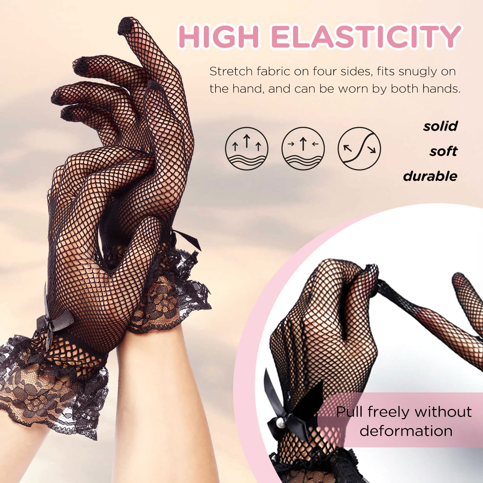 HUFUOUT 4 Pieces Ladies Lace Gloves for Women, Elegant Short Gloves Mesh Gloves for Wedding Tea Parties