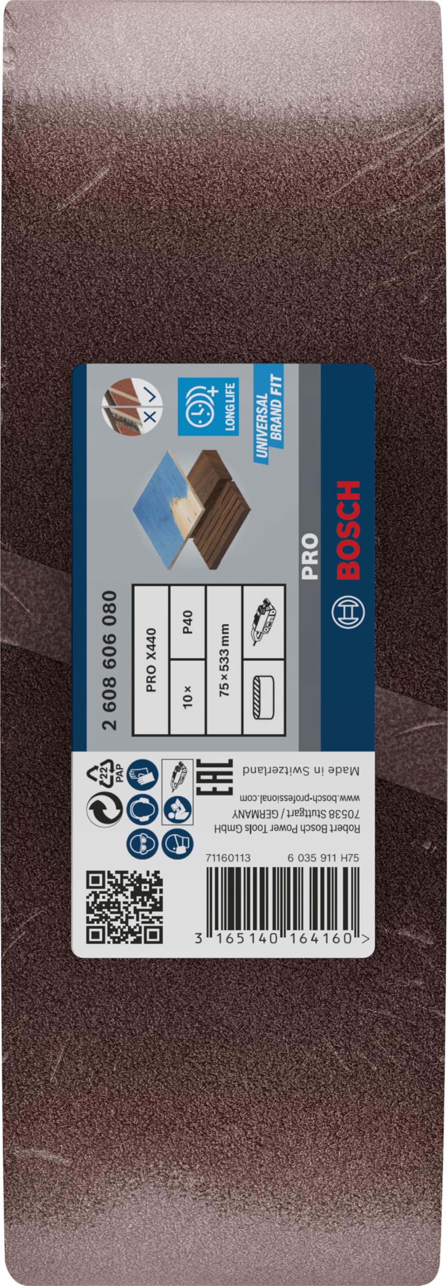 Bosch Professional 10 ud. Estuche de Bandas de Lija X440 Best for Wood and Paint (para Madera y Pintura, 75 x 533 mm, Grano 40, Accesorios para Lijadoras de Banda)