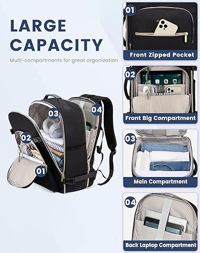Miniatura 4 de LOVEVOOK Mochila de viaje para mujeres y hombres como artículo personal aprobado por vuelo, equipaje de 40 L, Negro -