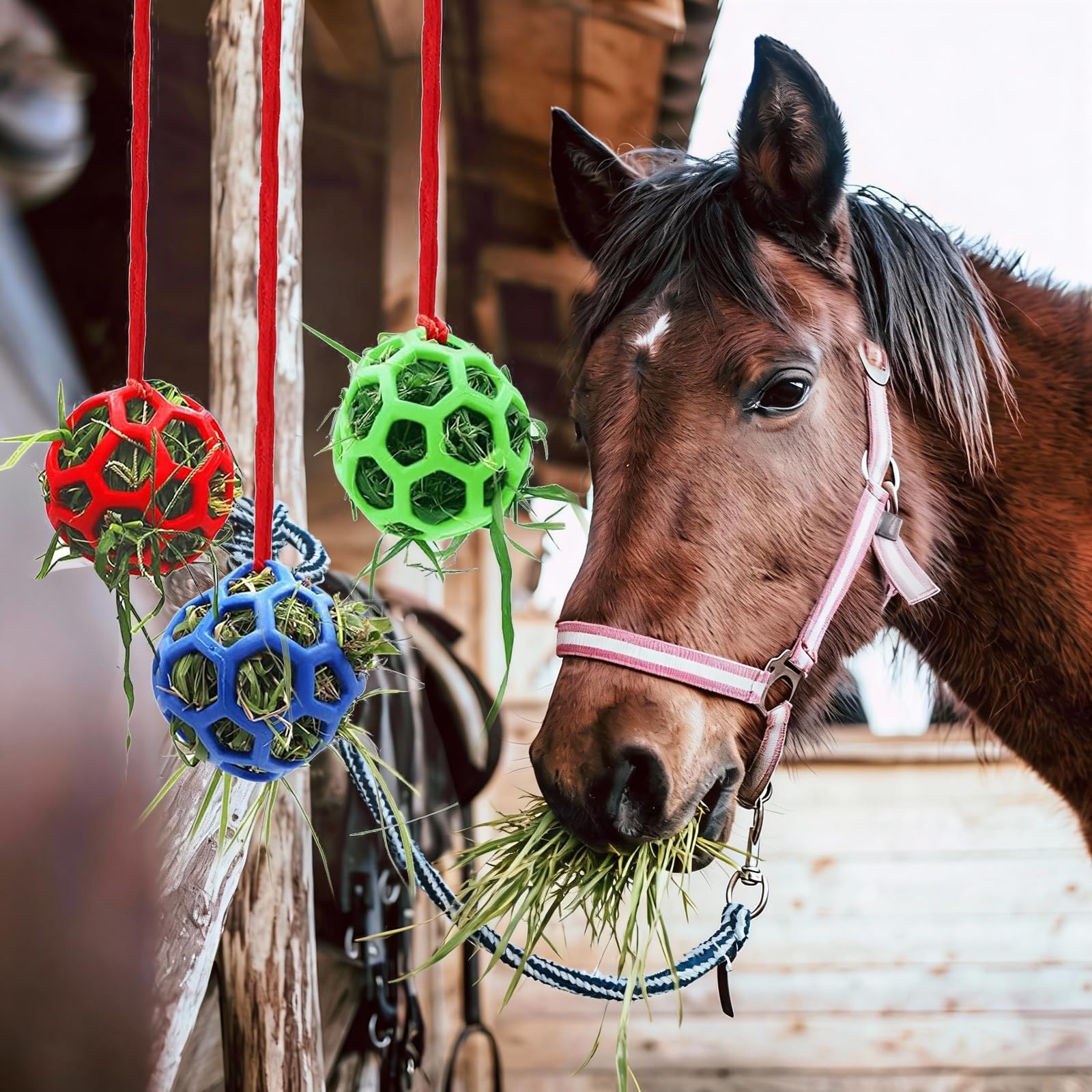 3 Pièces Balles à Foin pour Chevaux, Jouet D'alimentation Lent de Corde Suspendue, Mangeoire Foin Cheval, Adatto per Erbivori Come Bovini, Cavalli e Pecore, può Alleviare lo Stress