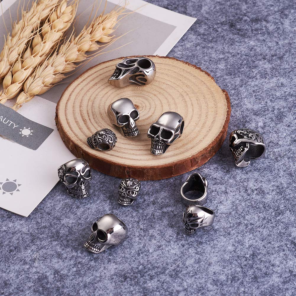 10 Perline Teschio In Acciaio Inox | Forme Miste 5-16 Mm | Per Bracciali, Collane E Decorazioni Halloween - Foto 10