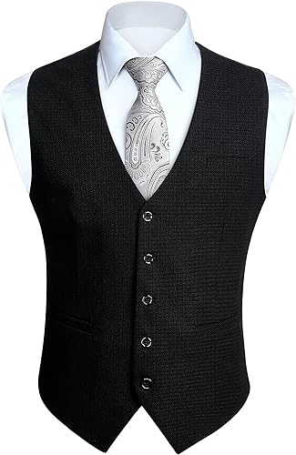 HISDERN Vest 101 - Chaleco de traje ajustado para hombre con 3 bolsillos para negocios, formal, boda, baile de graduación y esmoquin casual