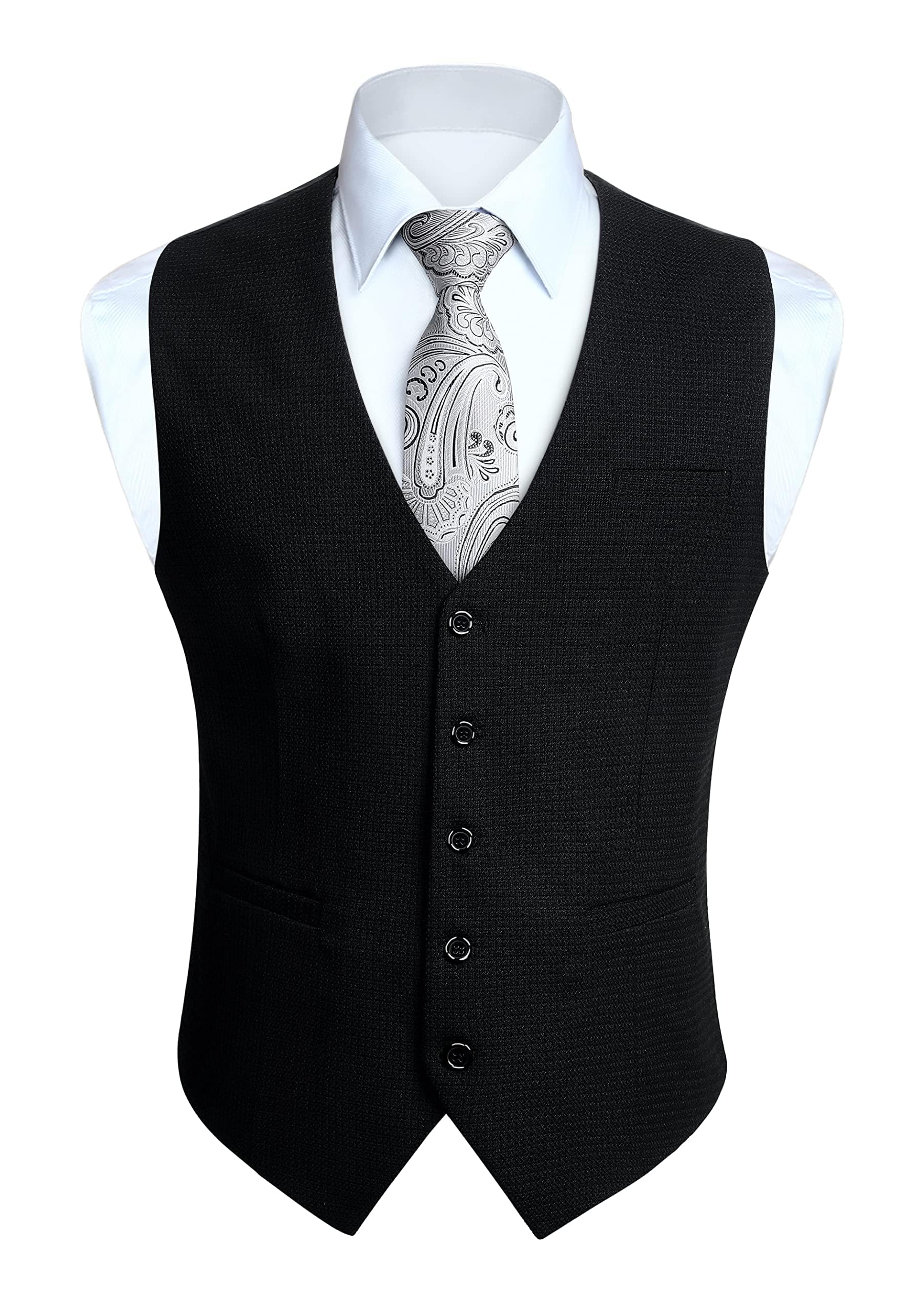 HISDERN Vest 101 Men’s Slim Fit Suit Vest Waistcoat with 3 Pockets for Business Formal Wedding Prom and Casual Tuxedo Wear