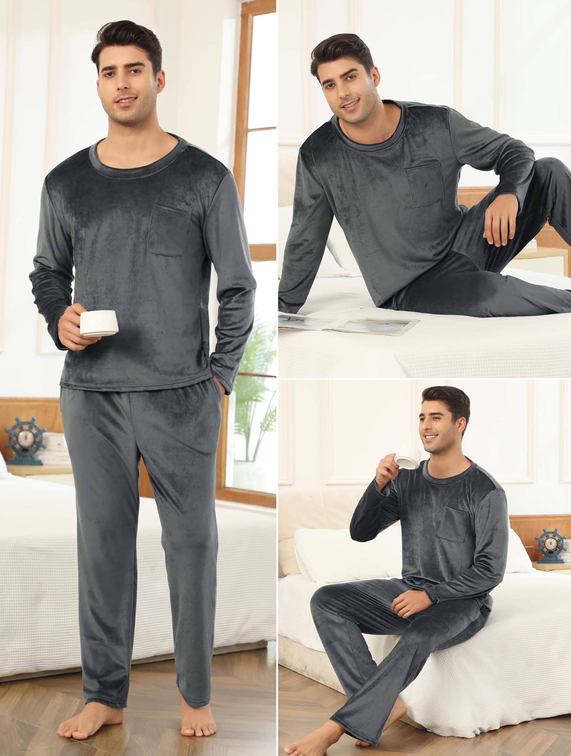 Vlazom Conjunto de Pijama de Invierno para Hombre - Pijama de Franela para casa S-XXL