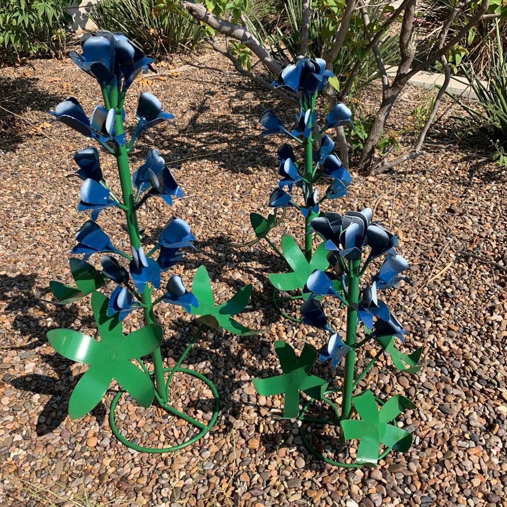 Generic Metal Bluebonnets, Set of 3 Handmade, Garden Decor, Texas State Flower, Outdoor Indoor, Metallic Blue