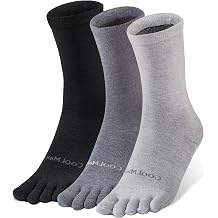 Toe Socks Liner Crew Socks for Men Women Coolmax Five Finger Socks 3 Pairs Running Socks