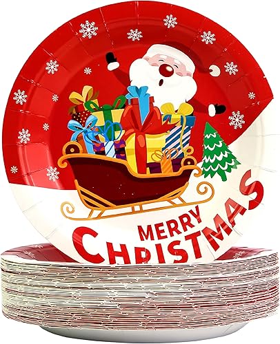 Miniatura 1 de 50 platos de papel desechables de 7 pulgadas, color rojo, suministros de fiesta de Navidad para decoraciones