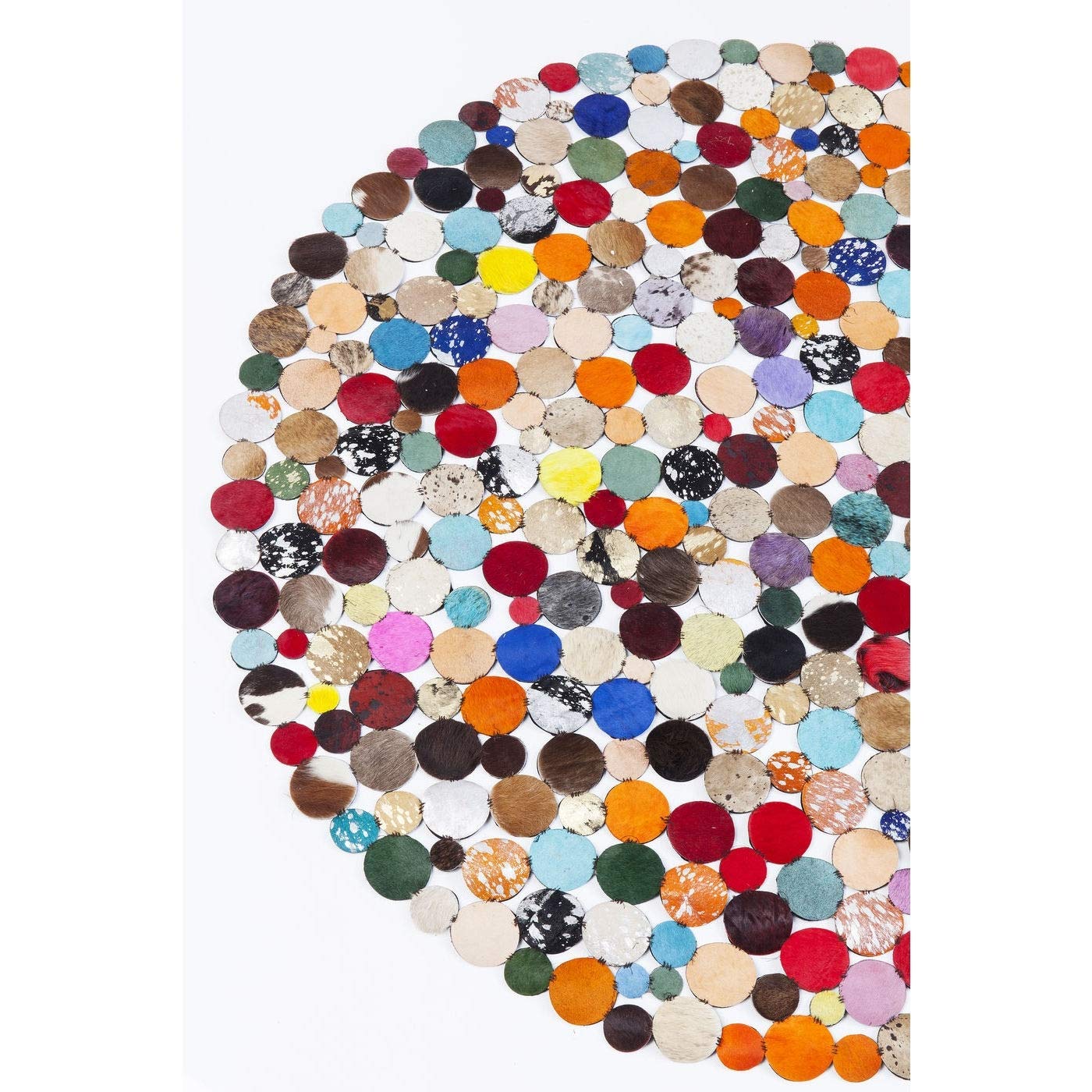 Kare Design Alfombra Circle, multicolor, piel de vaca, hecha a mano, diseño abstracto, 150 cm de diámetro