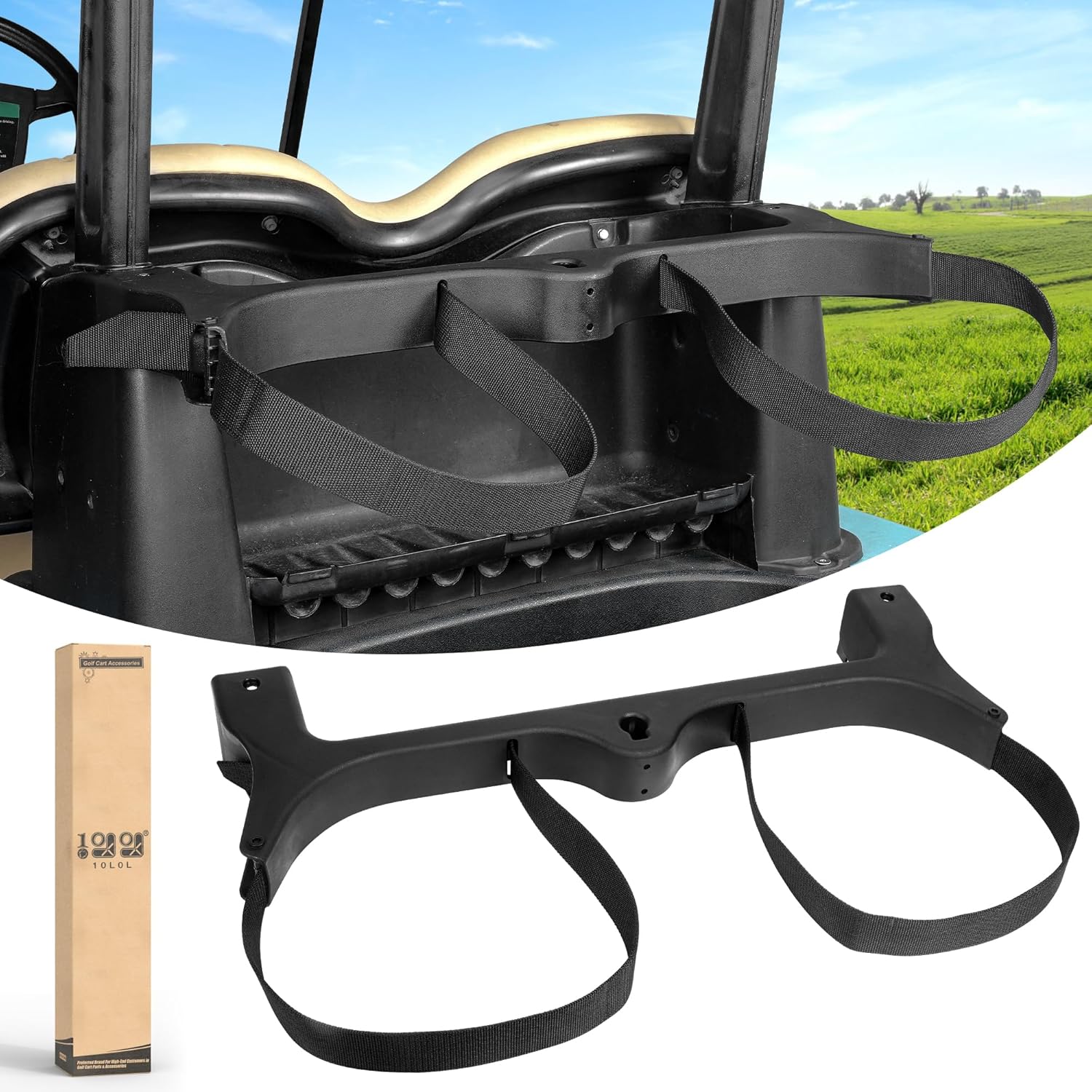 10L0L Golf Bag Attachment for Club Car Precedent 2004+ Gas & Electric Golf Carts 102504001, Golf Bag Holder Bracket Rack Assembly for Golf Cart Rear Seat(Not Include The Side Poles)- Black