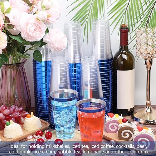 Miniatura 4 de Norme 50 vasos de graduación azules de 16 onzas desechables de plástico para fiestas, vasos de vino para fiestas, vasos antiguos para café, boda,