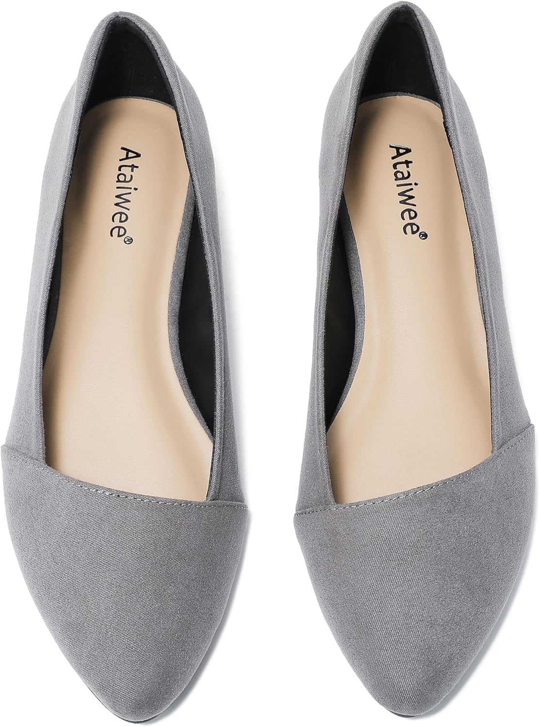 Ataiwee Women's Wide Width Ballet Flats - Stylish Pointed Toe Suede, Soft Comfortable Non-slip Sole.