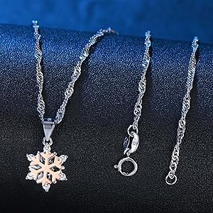 Collana Fiocco Di Neve In Argento 925 Con Zirconia Bianca - Ciondolo Girevole Oro Rosa E Argento - Catena 45 Cm