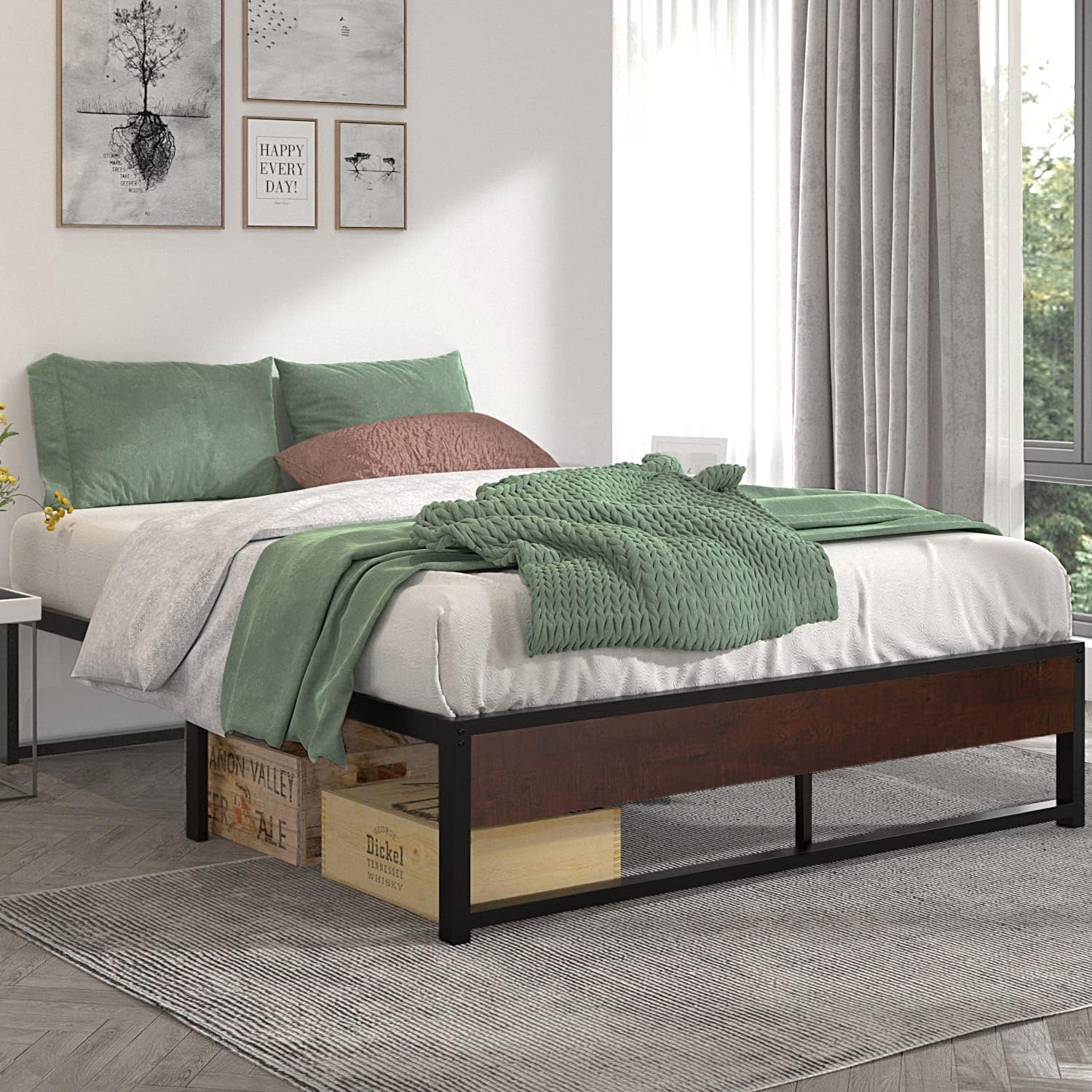 Allewie King Size Metal Platform Bed Frame with Slats Support, No Box