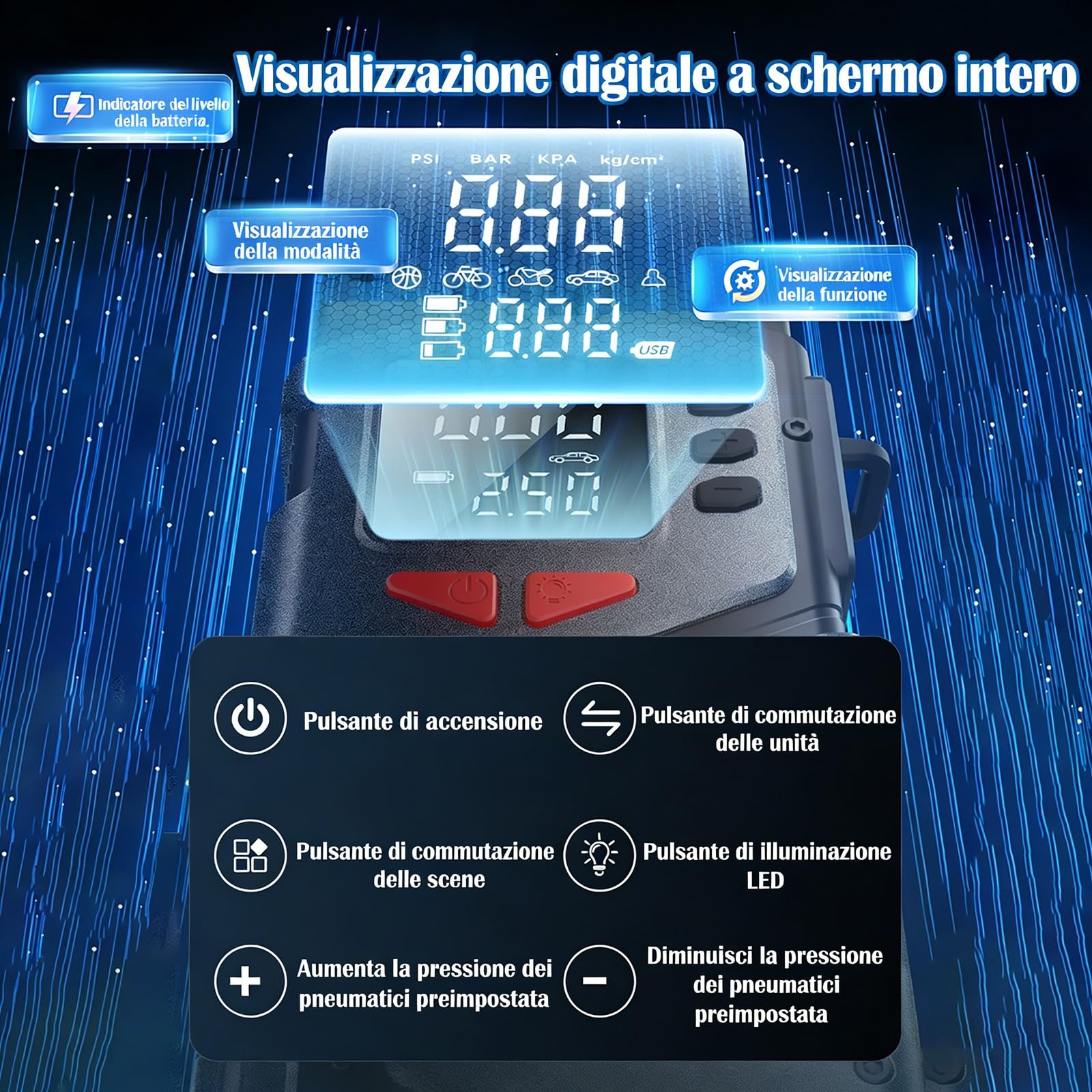 Arrancador portátil para Coche con Bomba de Aire-batería de 12V (hasta 4,0 L de Gasolina/2,5 L de diésel),Pantalla Digital,batería Externa,Kit de Emergencia para Coches,Camiones y Motocicletas(Black)