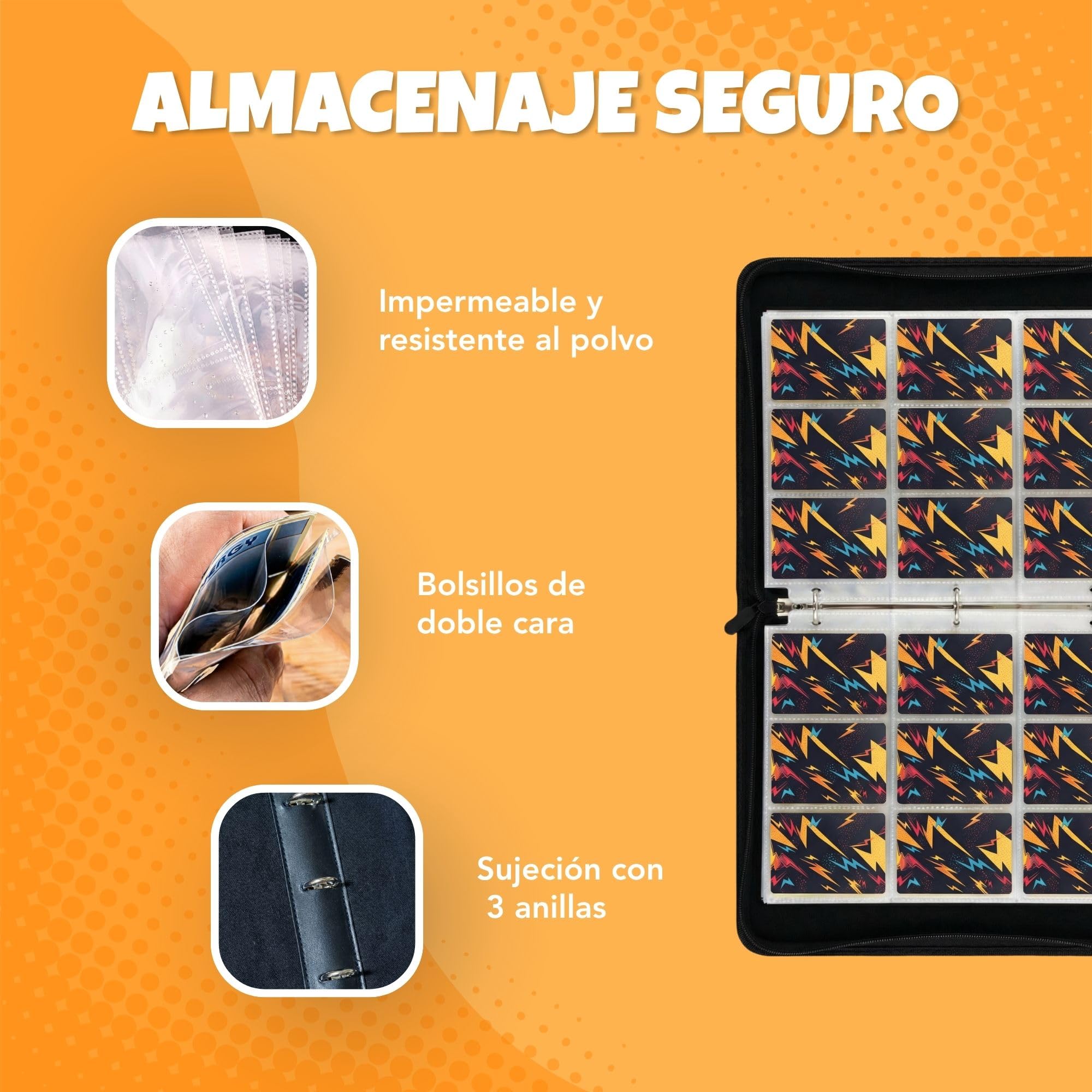 Álbum Cartas para Pokémon – 1080 Cartas, 60 Páginas y 9 Bolsillos – Card Binder Grande con Cremallera – Carpeta para Cartas TCG con Archivador Impermeable y Doble Cara